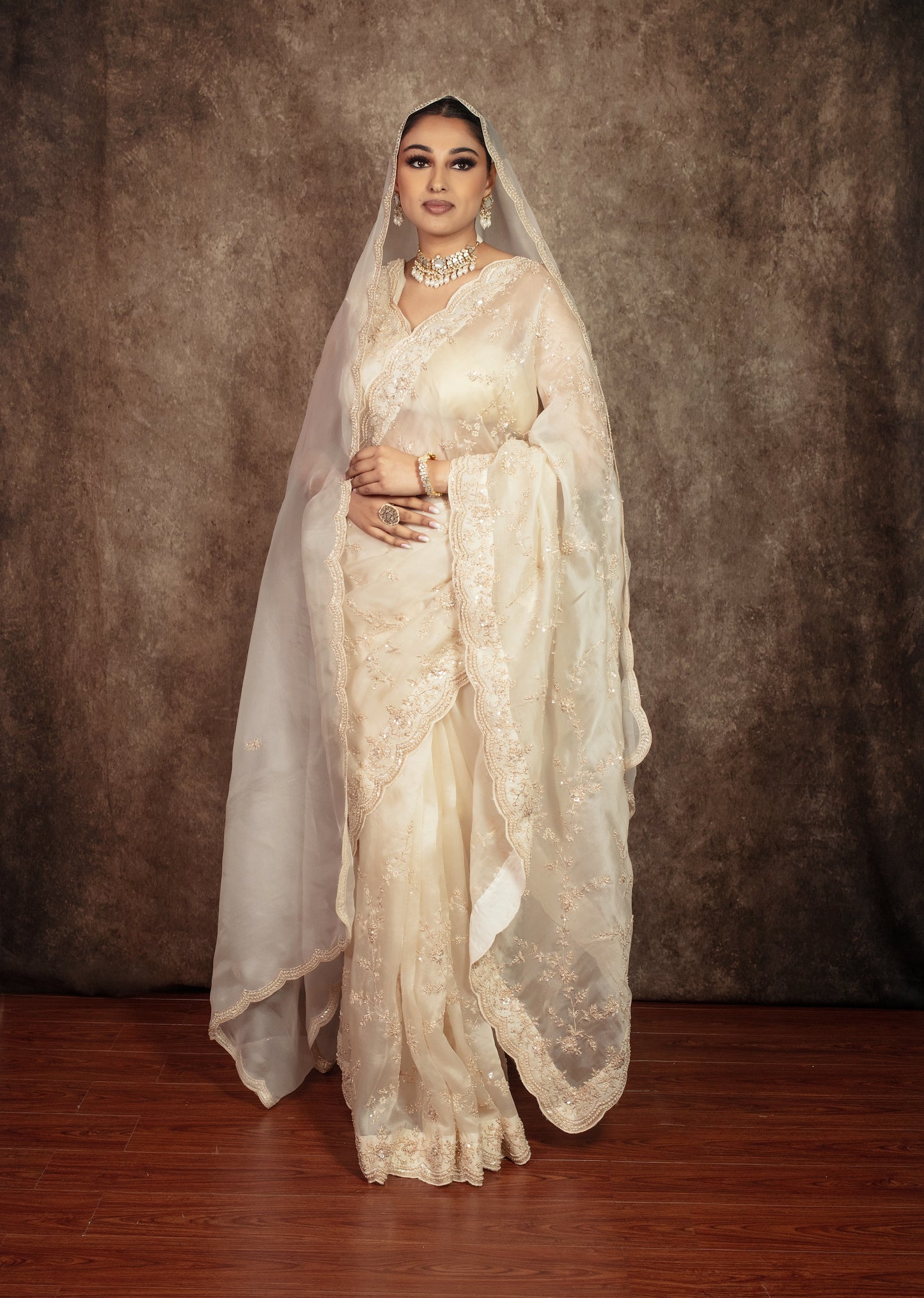 Luxury Organza Beadwork & Sequin Embroidery Sari W/Dupatta EZ019