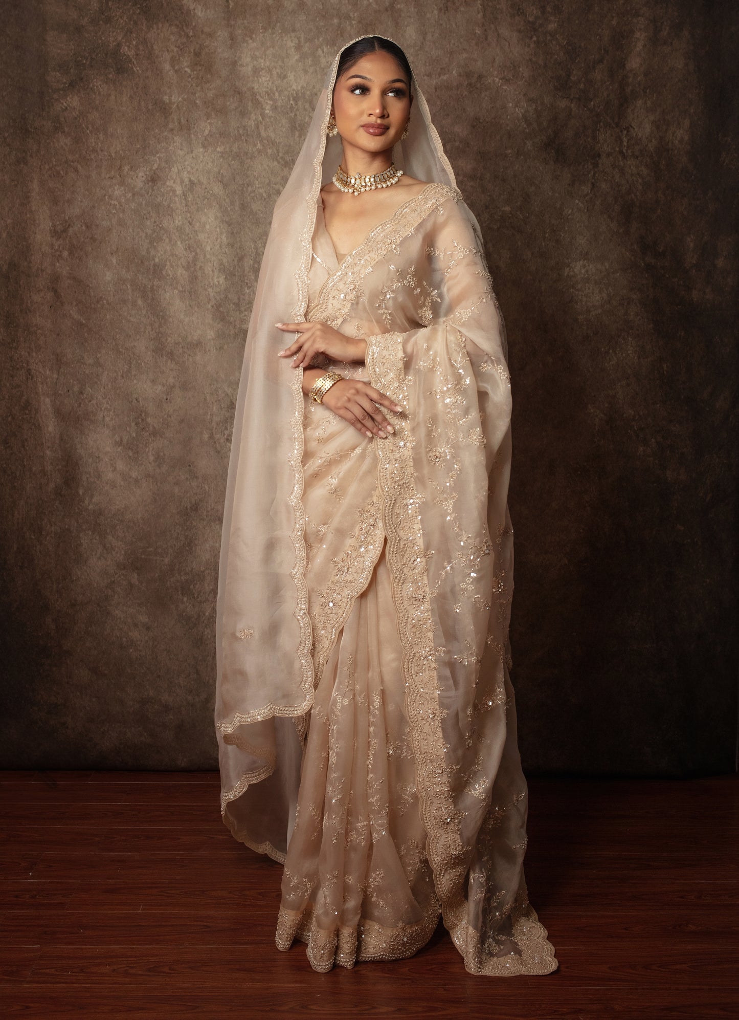 Luxury Organza Beadwork & Sequin Embroidery Sari W/Dupatta EZ019