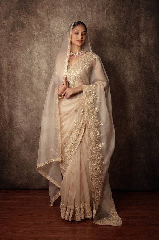 Luxury Organza Zardozi Embroidery Sari W/Organza Dupatta EZ020