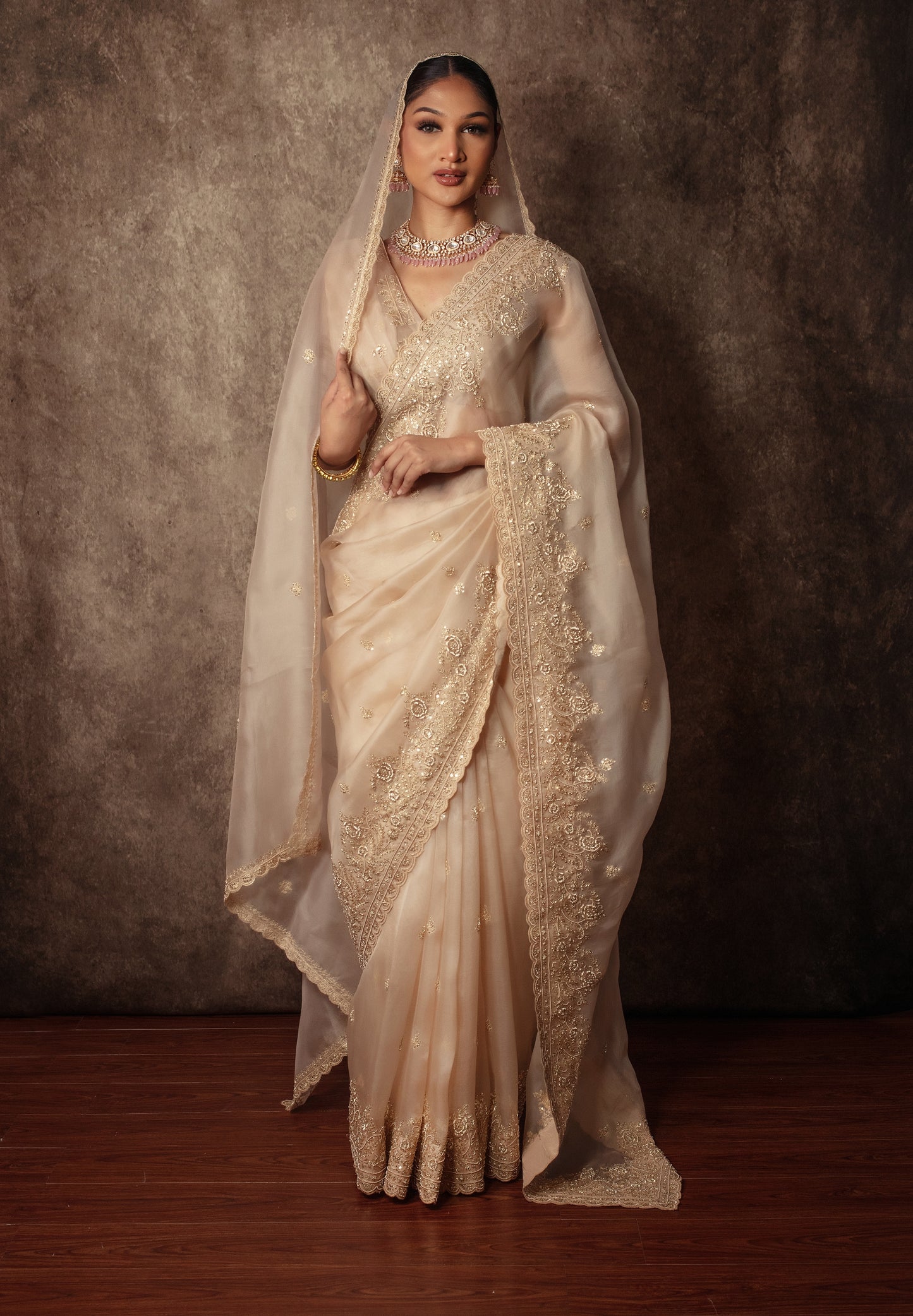 Luxury Organza Zardozi Embroidery Sari W/Organza Dupatta EZ020