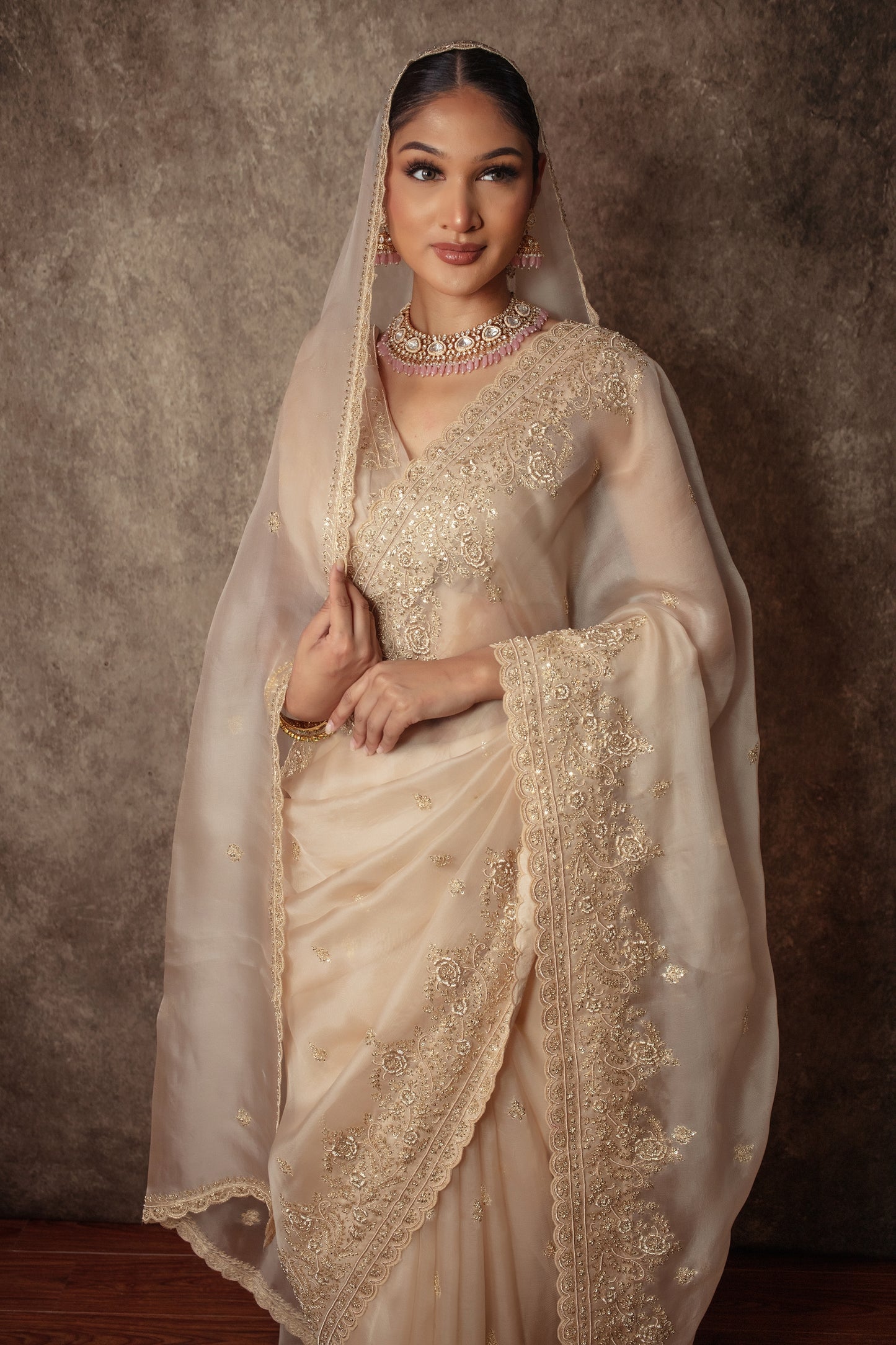 Luxury Organza Zardozi Embroidery Sari W/Organza Dupatta EZ020