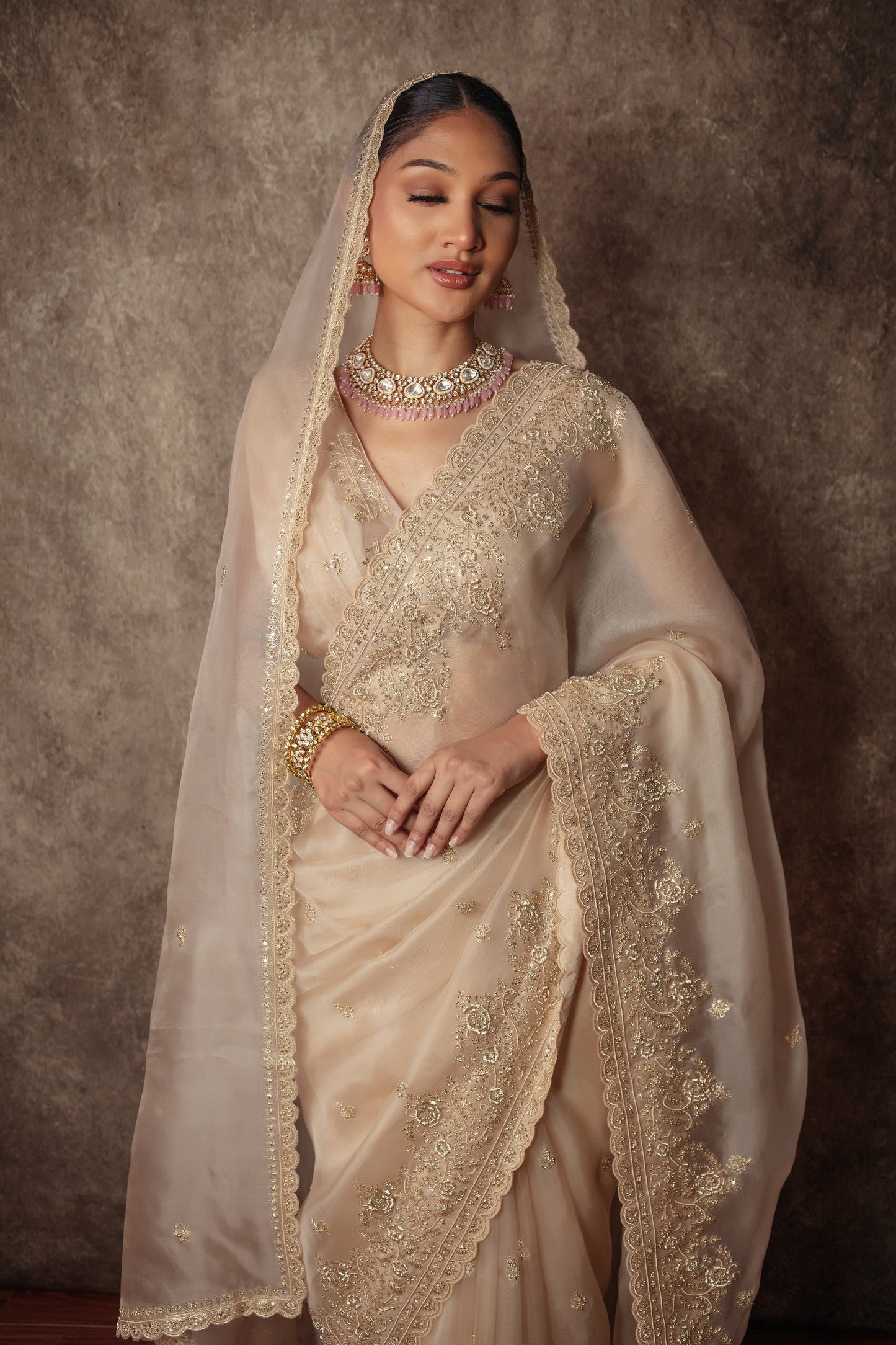 Luxury Organza Zardozi Embroidery Sari W/Organza Dupatta EZ020