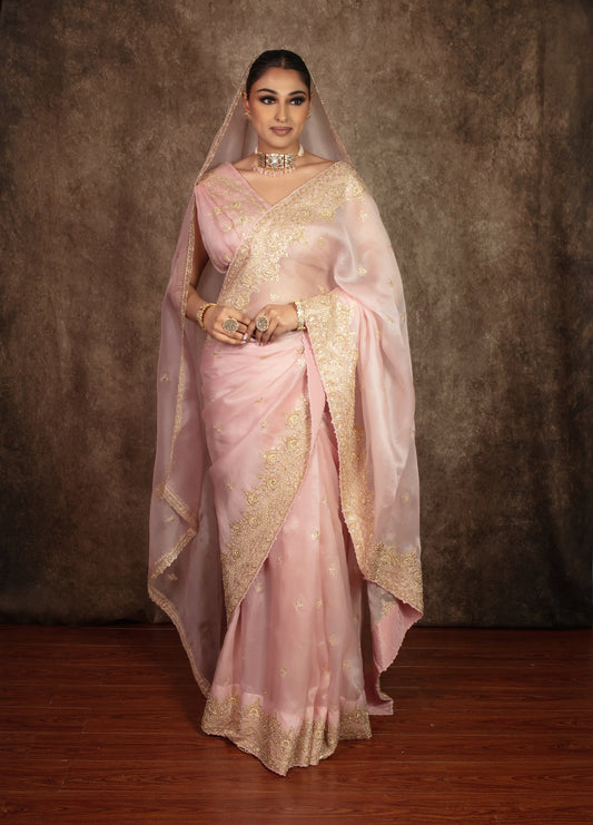 Luxury Organza Zardozi Embroidery Sari W/Organza Dupatta EZ021