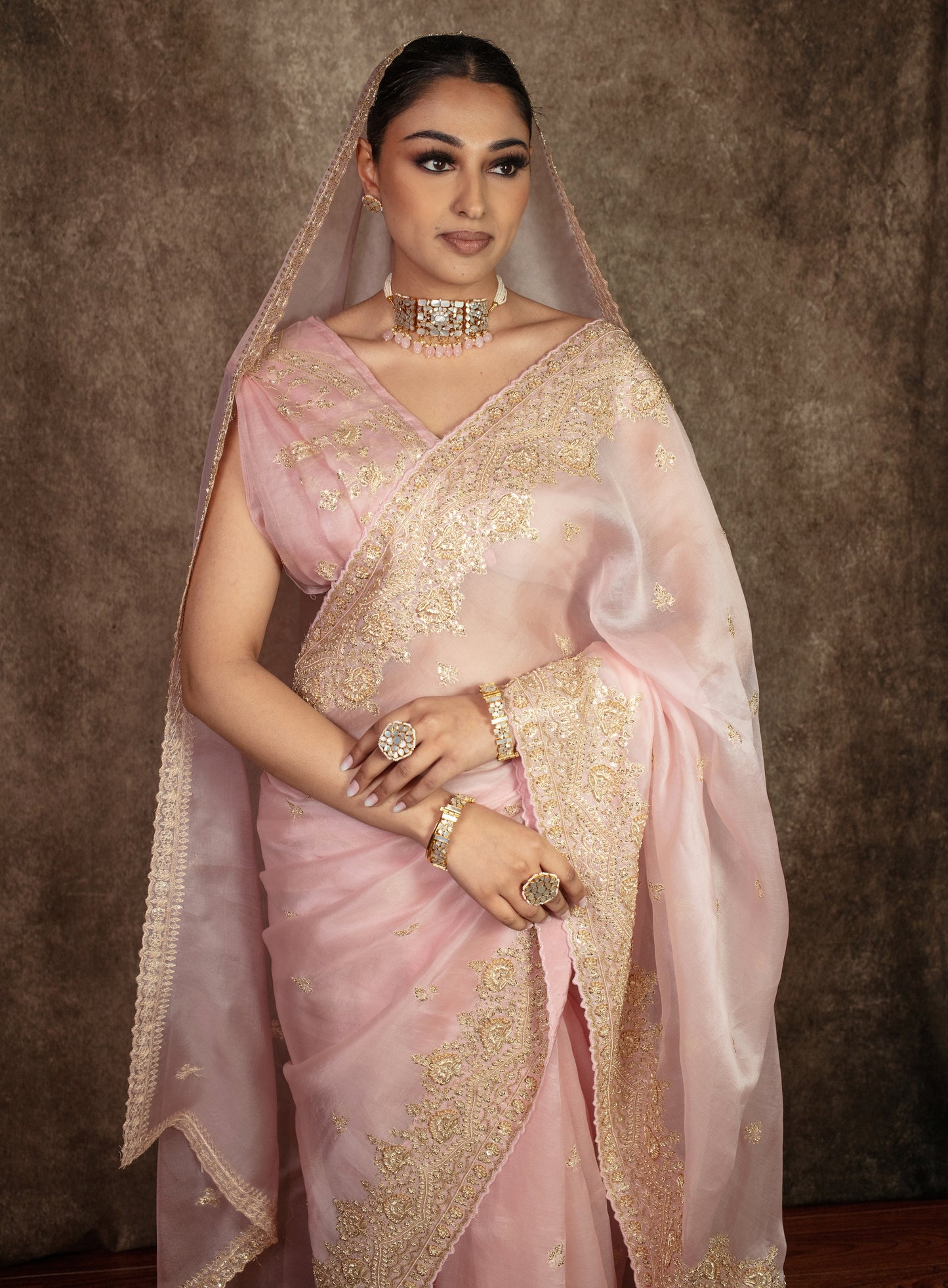 Luxury Organza Zardozi Embroidery Sari W/Organza Dupatta EZ021