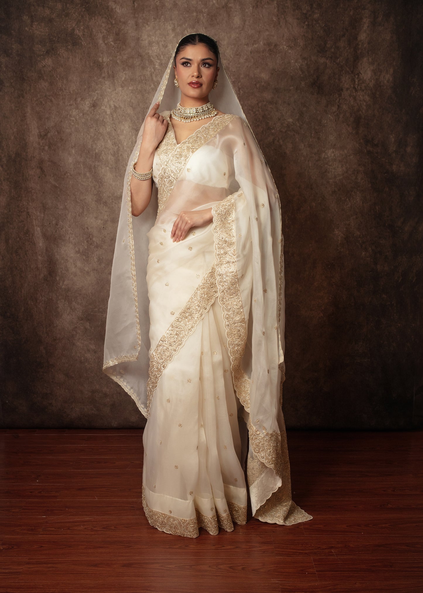 Luxury Organza Zardozi Embroidery Sari W/Organza Dupatta EZ023