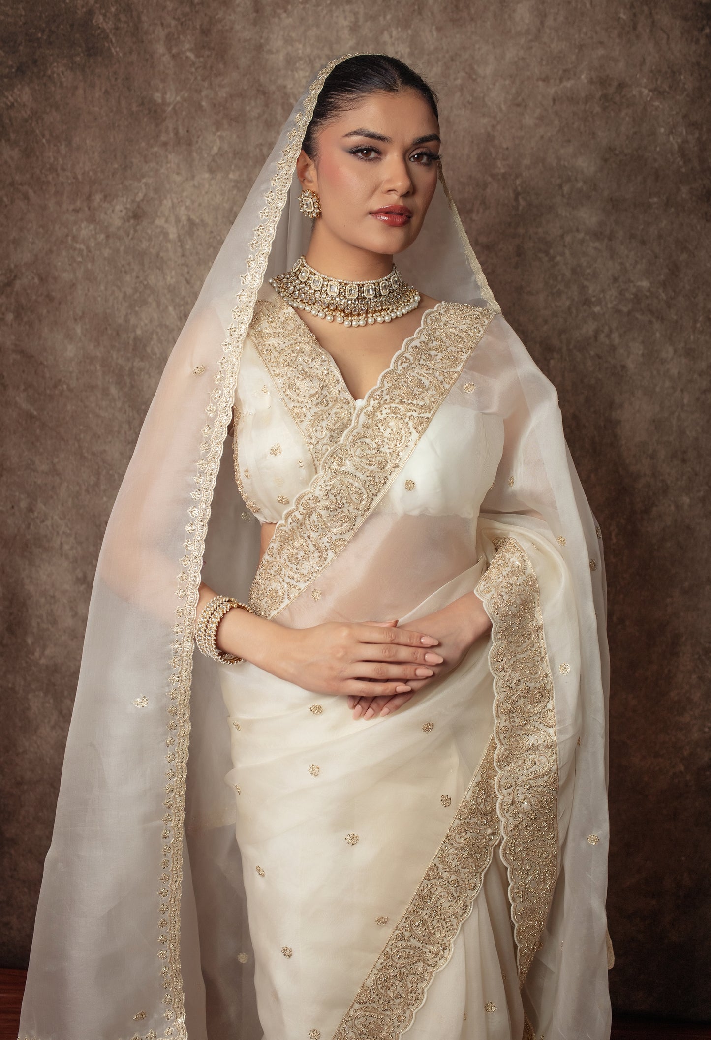Luxury Organza Zardozi Embroidery Sari W/Organza Dupatta EZ023