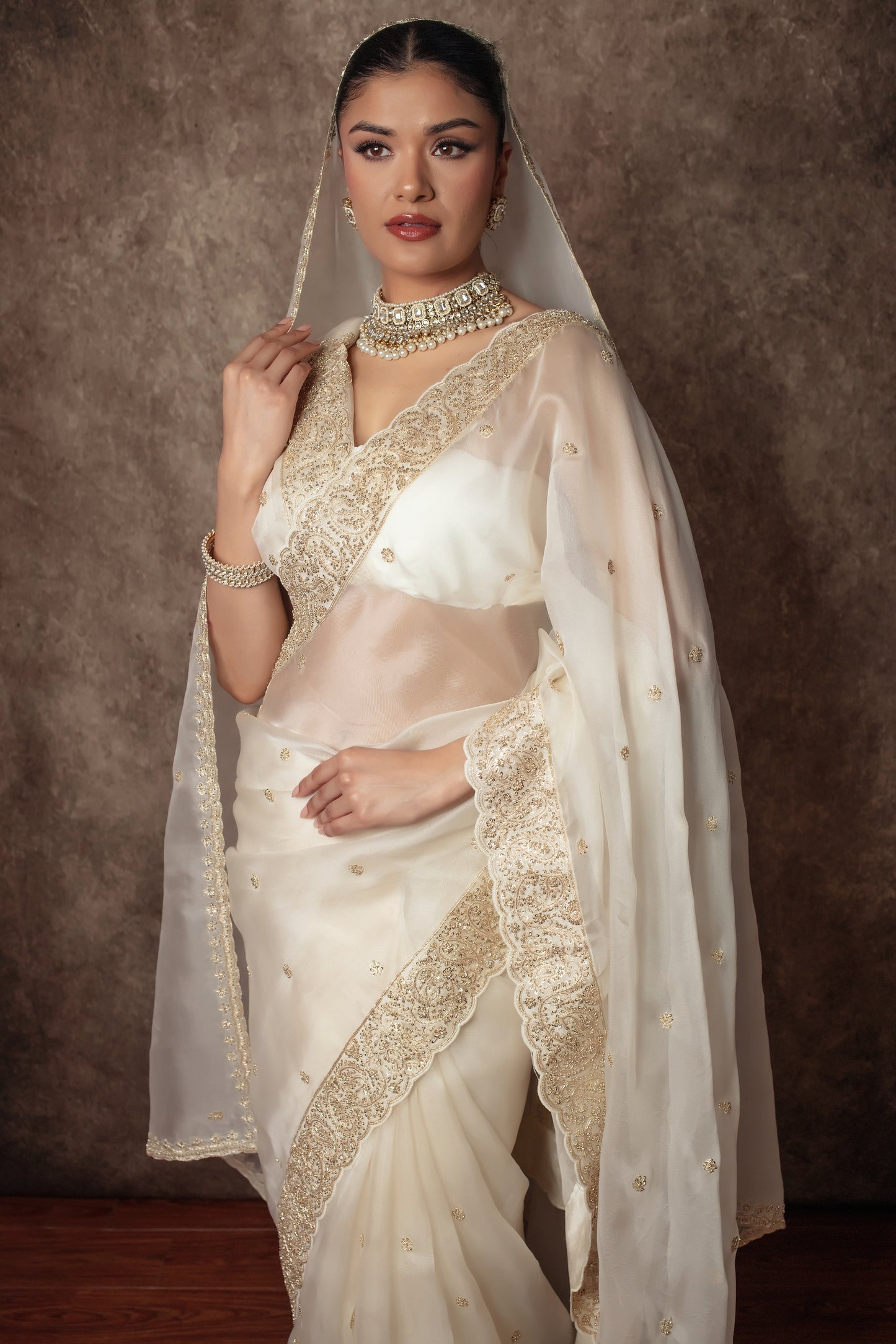 Luxury Organza Zardozi Embroidery Sari W/Organza Dupatta EZ023