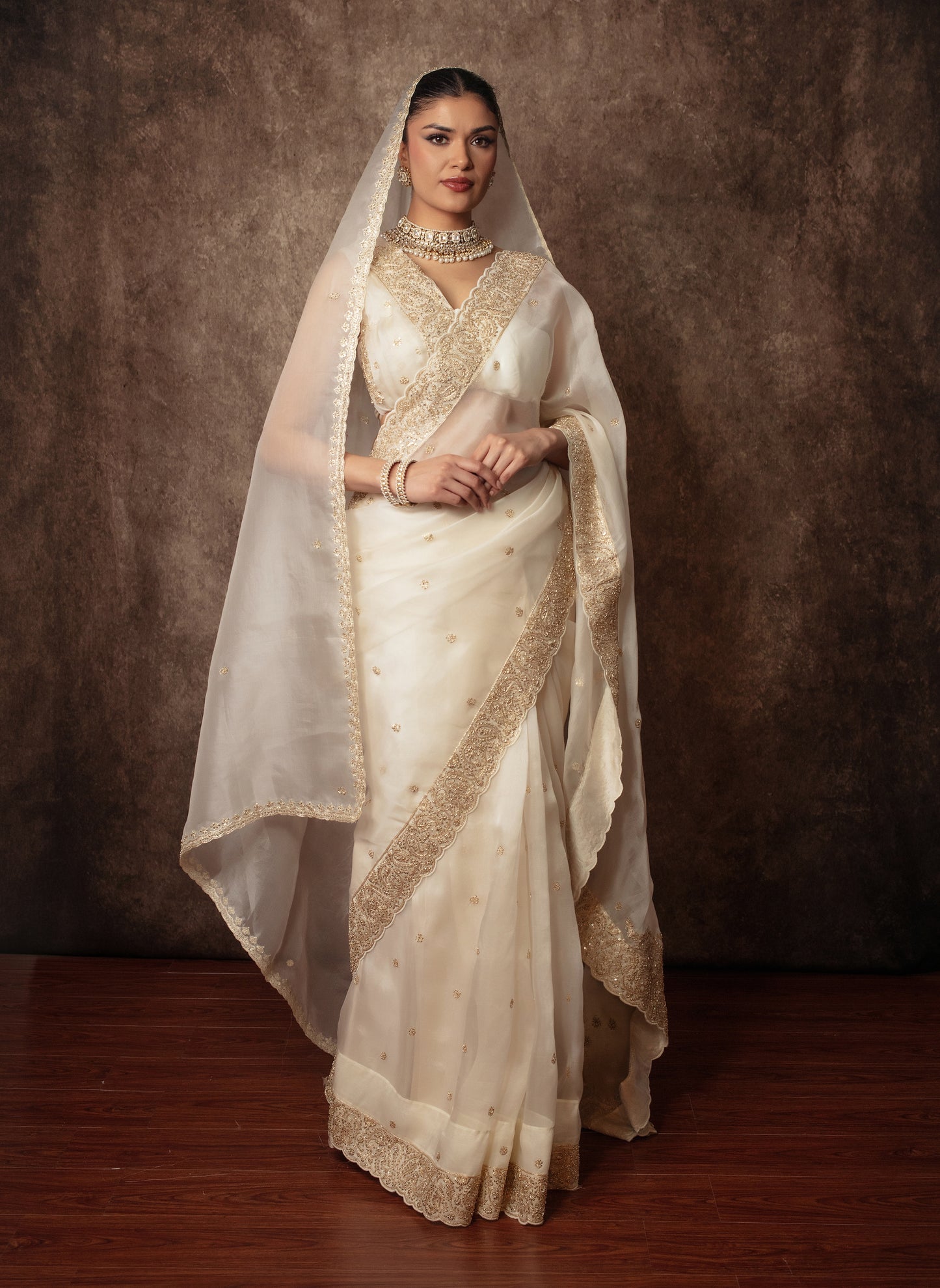 Luxury Organza Zardozi Embroidery Sari W/Organza Dupatta EZ023