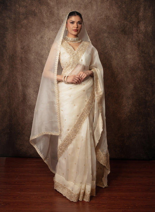 Luxury Organza Zardozi Embroidery Sari W/Organza Dupatta EZ023