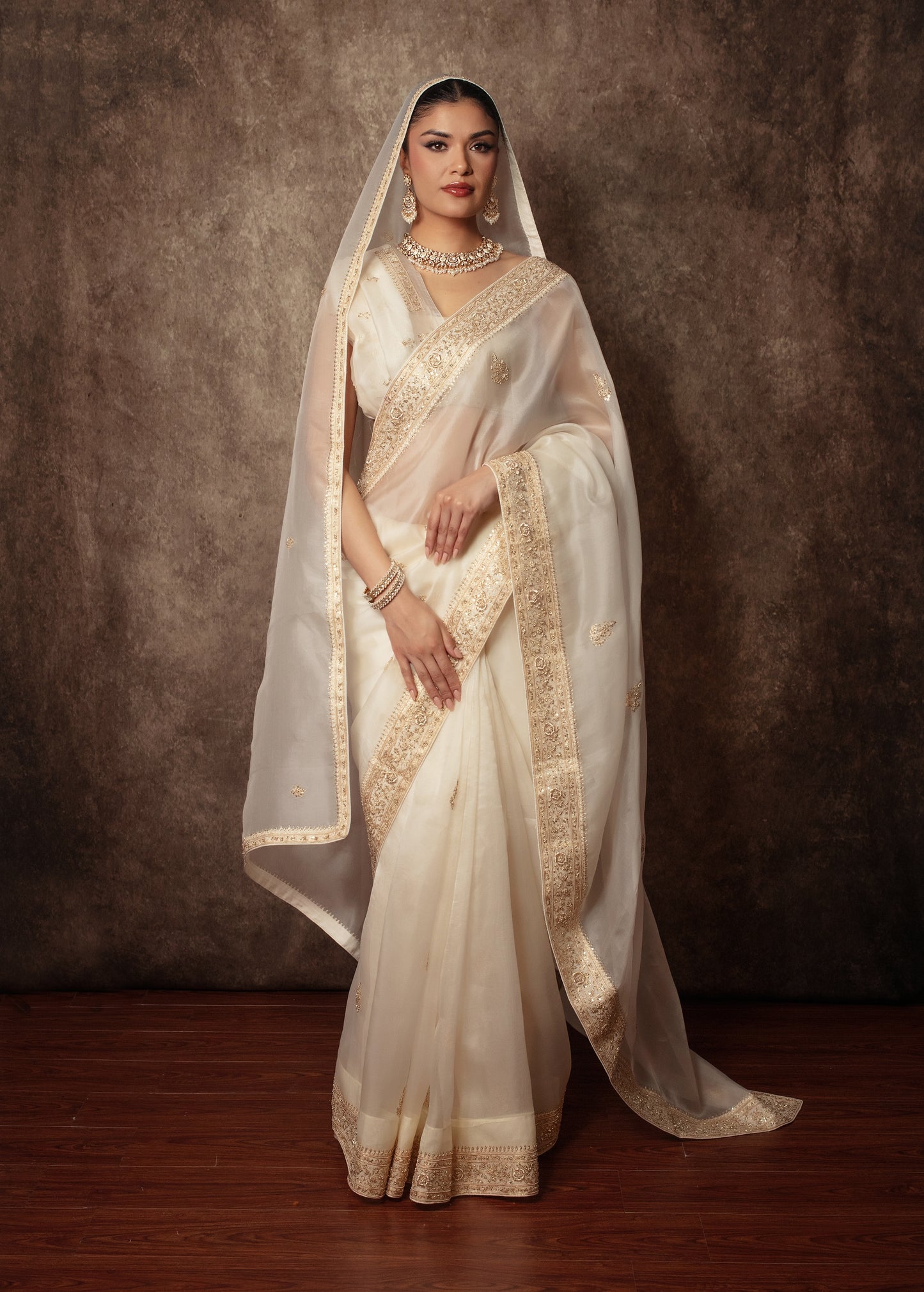 Luxury Organza Zardozi Embroidery Sari W/Organza Dupatta EZ024