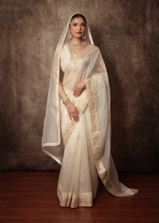 Luxury Organza Zardozi Embroidery Sari W/Organza Dupatta EZ024