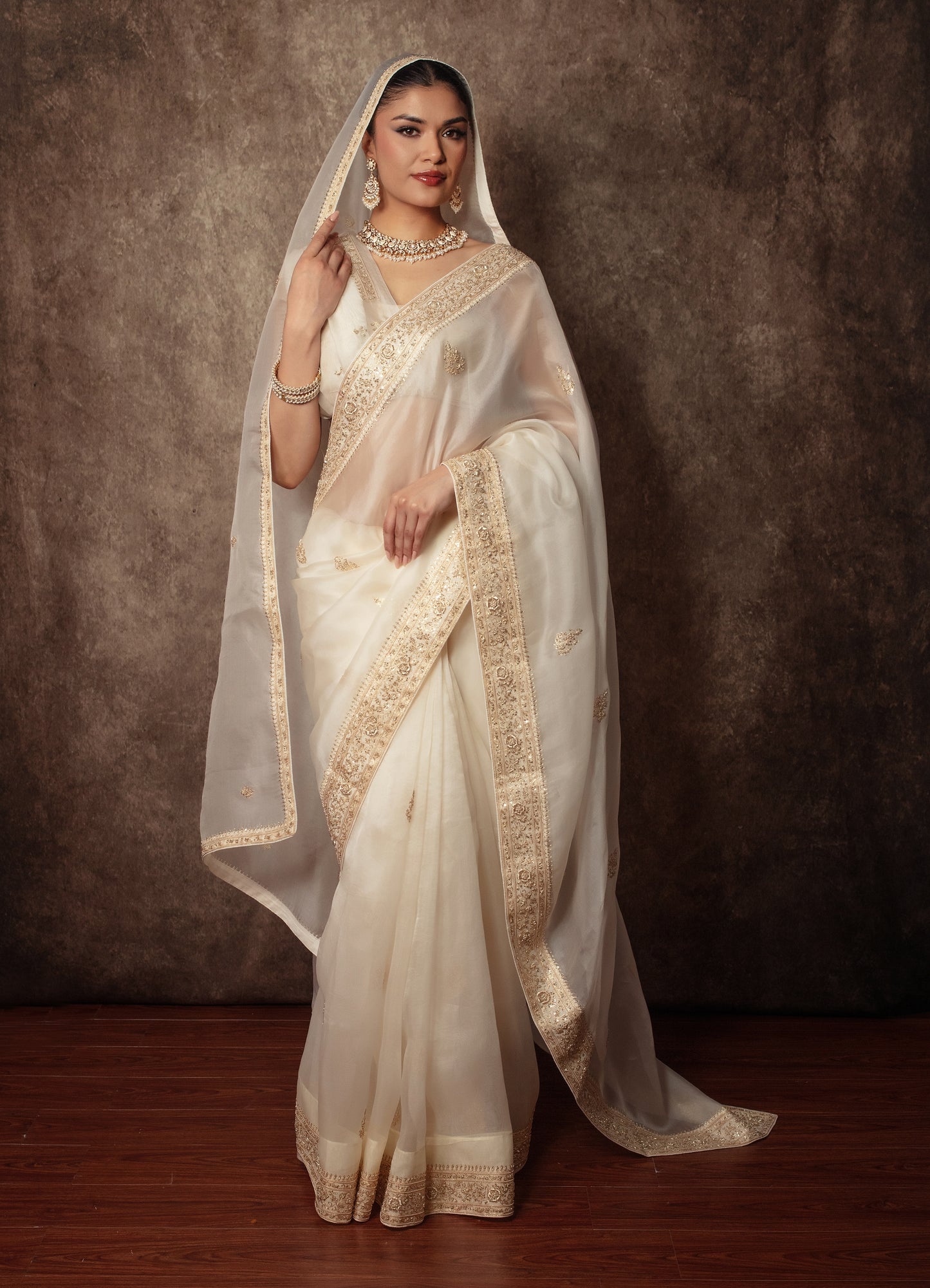 Luxury Organza Zardozi Embroidery Sari W/Organza Dupatta EZ024