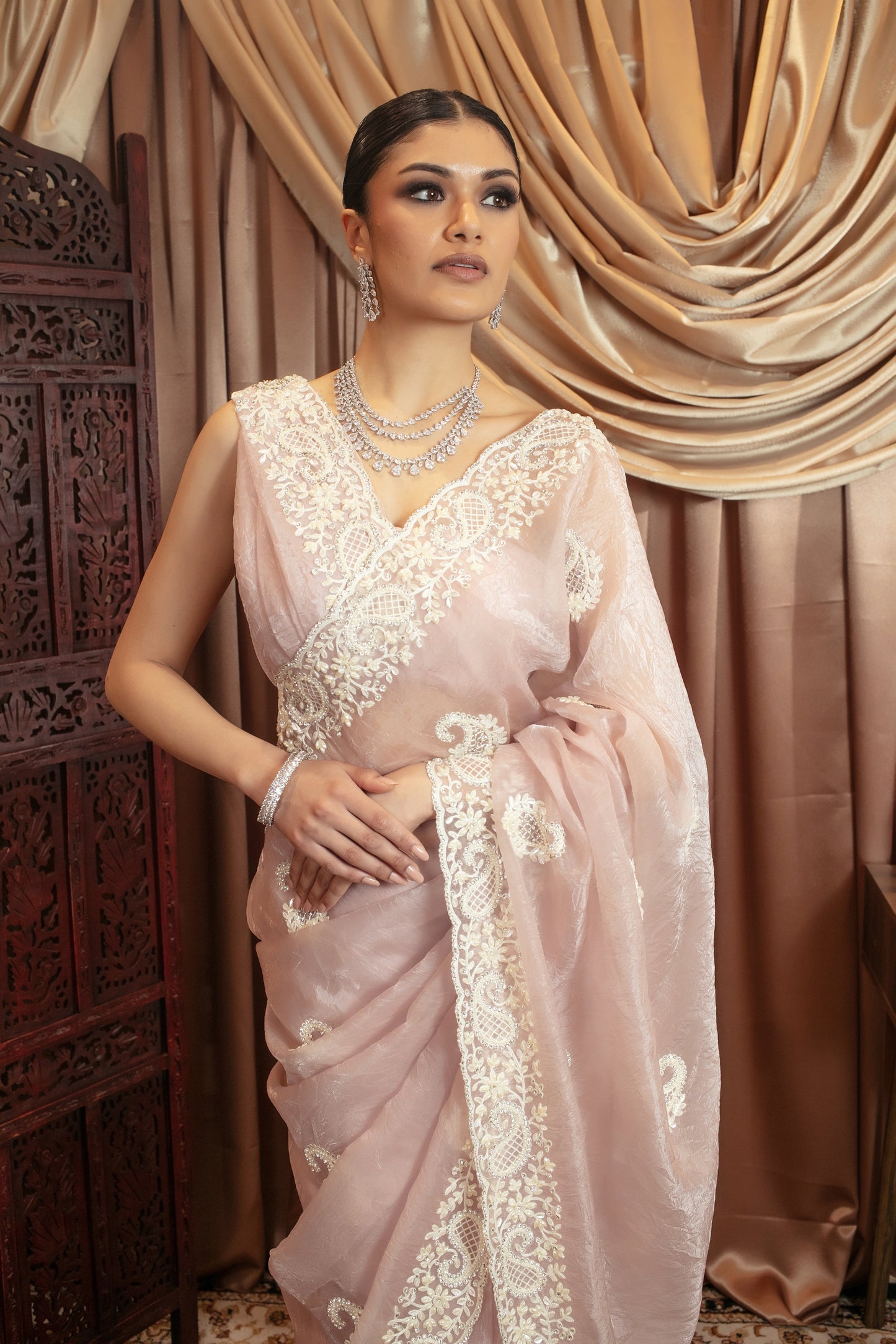 Premium Organza Diamante & Beadwork Embroidery Sari 474 GC0108