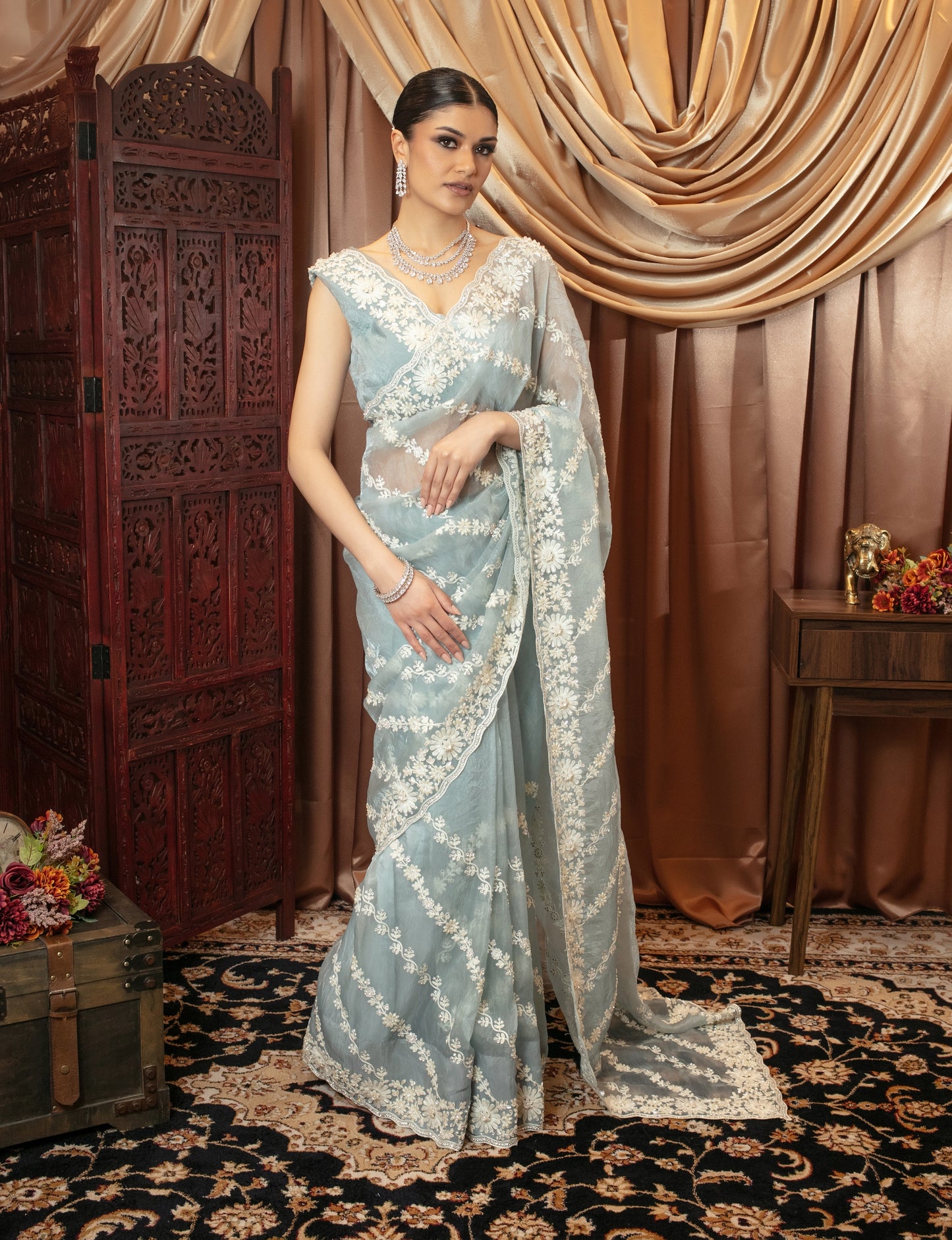 Premium Organza Diamante & Beadwork Embroidery Sari 490 GC0109