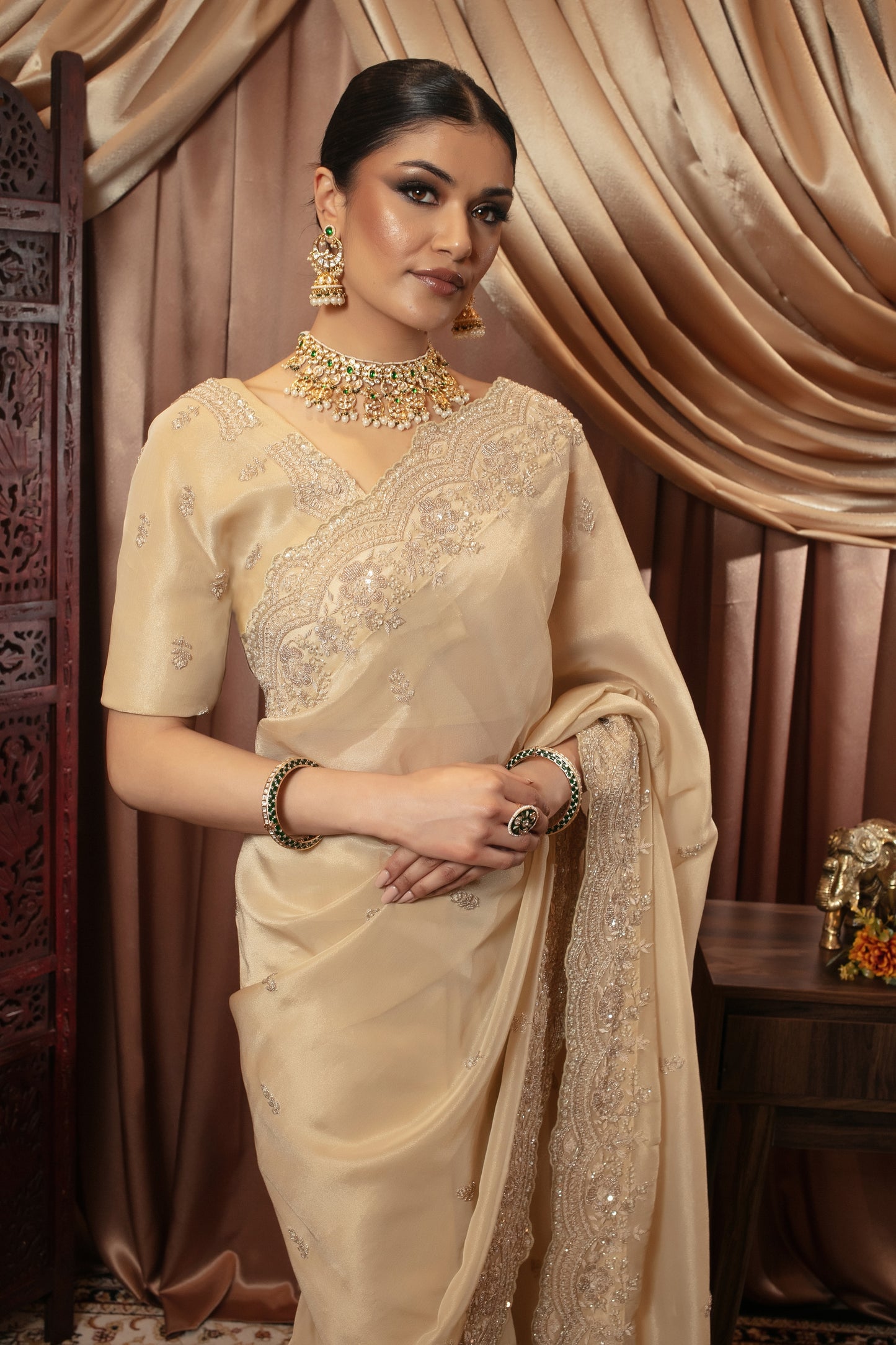 Signature Organza Tissue Zardozi Embroidery Sari KA021