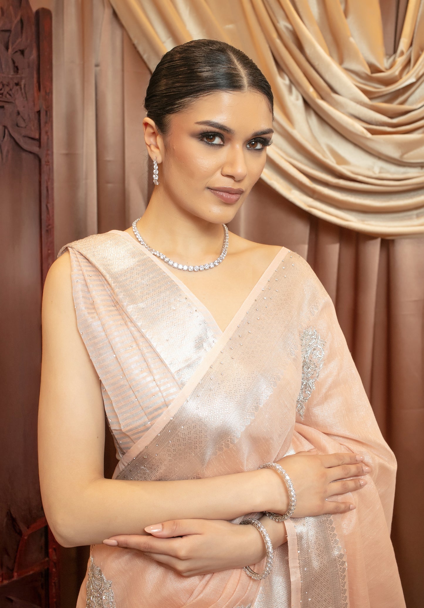 Premium Linen Silver Zari Border Sari M002