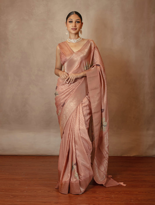 Premium Orange Crepe Art Crepe Silk Sari MS0148