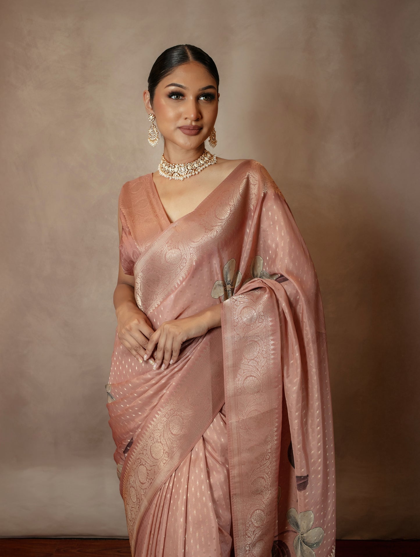 Premium Orange Crepe Art Crepe Silk Sari MS0148