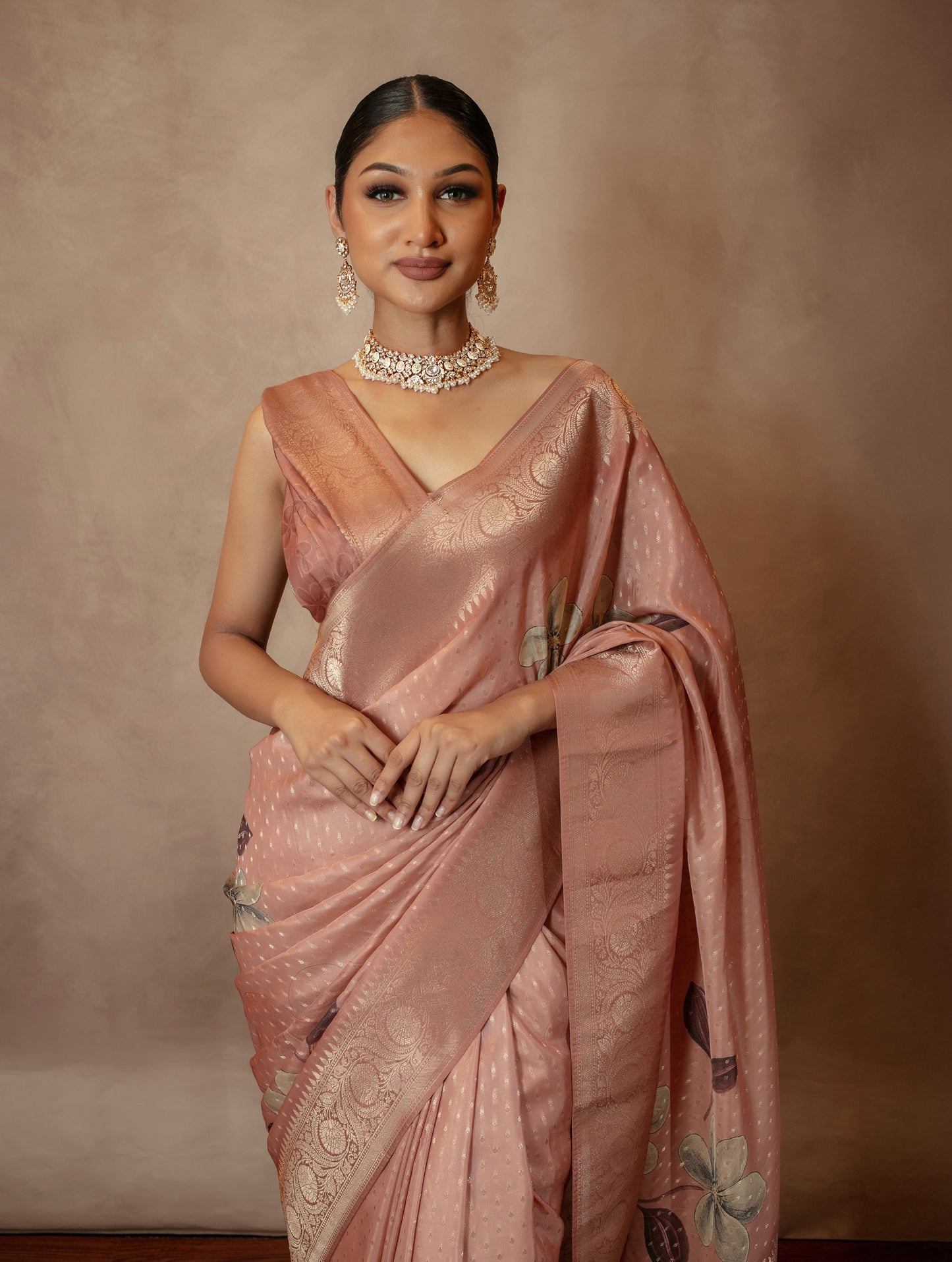 Premium Orange Crepe Art Crepe Silk Sari MS0148