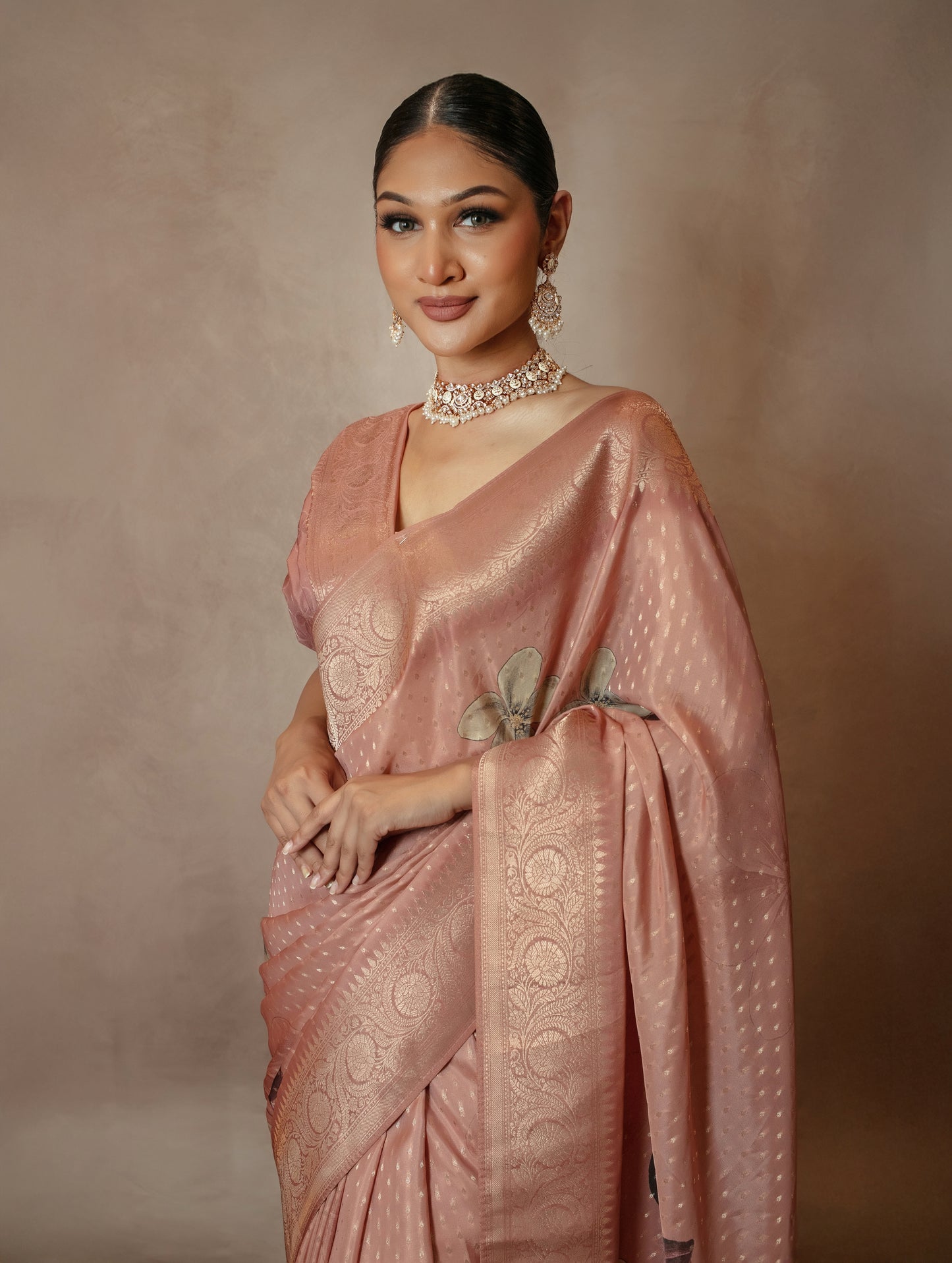 Premium Orange Crepe Art Crepe Silk Sari MS0148