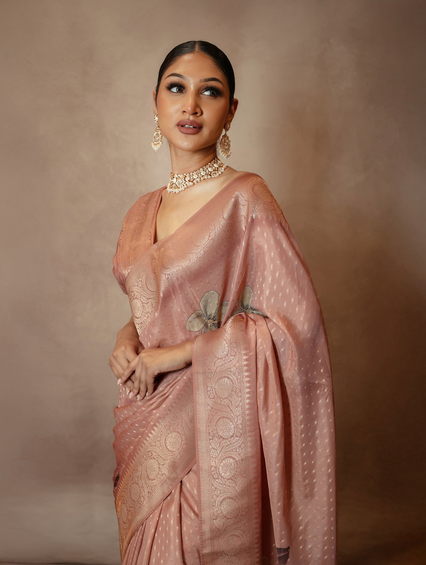 Premium Orange Crepe Art Crepe Silk Sari MS0148