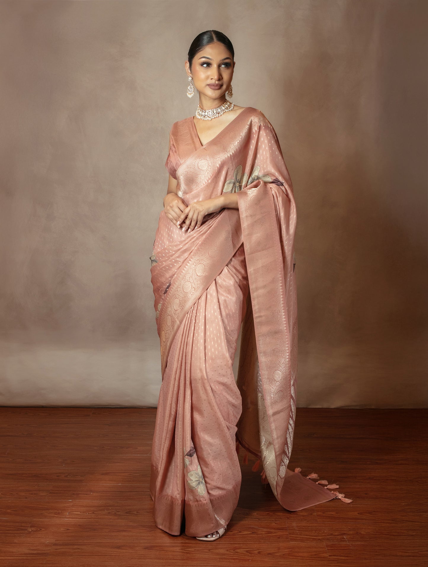 Premium Orange Crepe Art Crepe Silk Sari MS0148