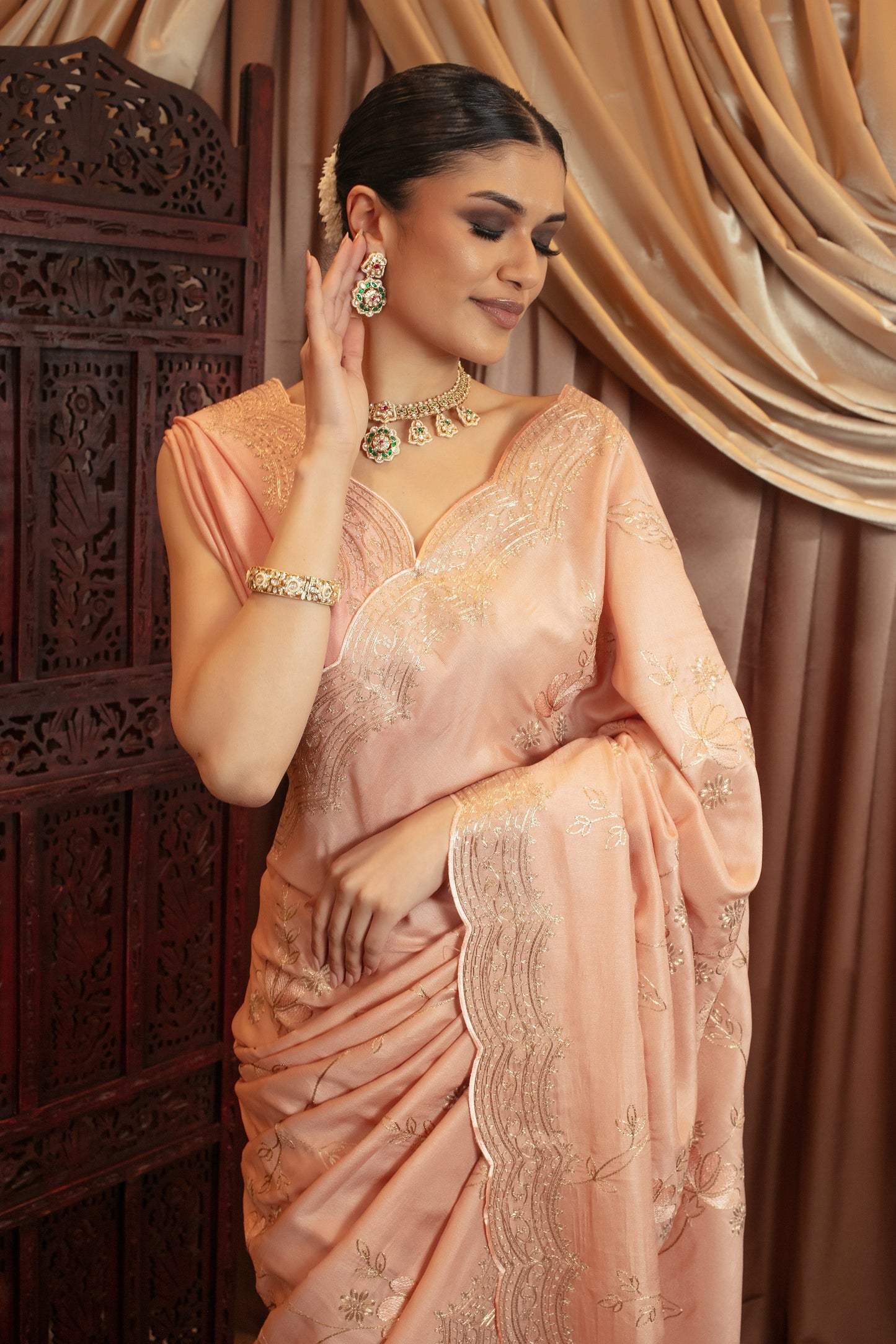 Premium Viscose Silk Pitta Embroidery Sari SR5339 N0100
