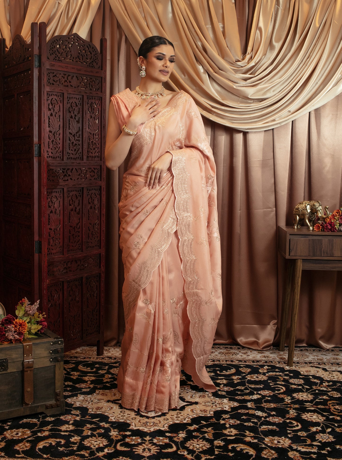 Premium Viscose Silk Pitta Embroidery Sari SR5339 N0100