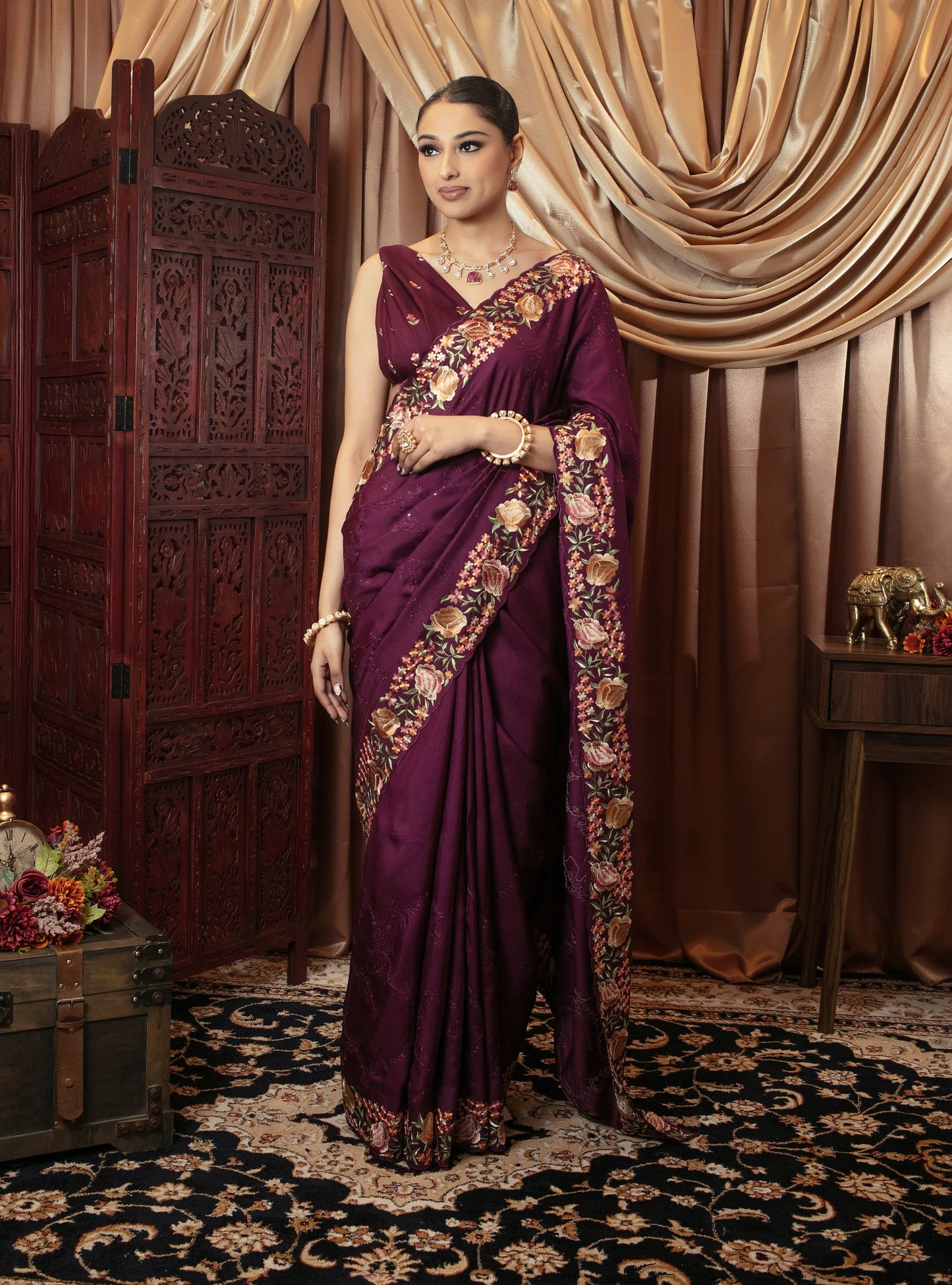Premium Viscose Silk Threadwork Embroidery Sari SR5302 N090
