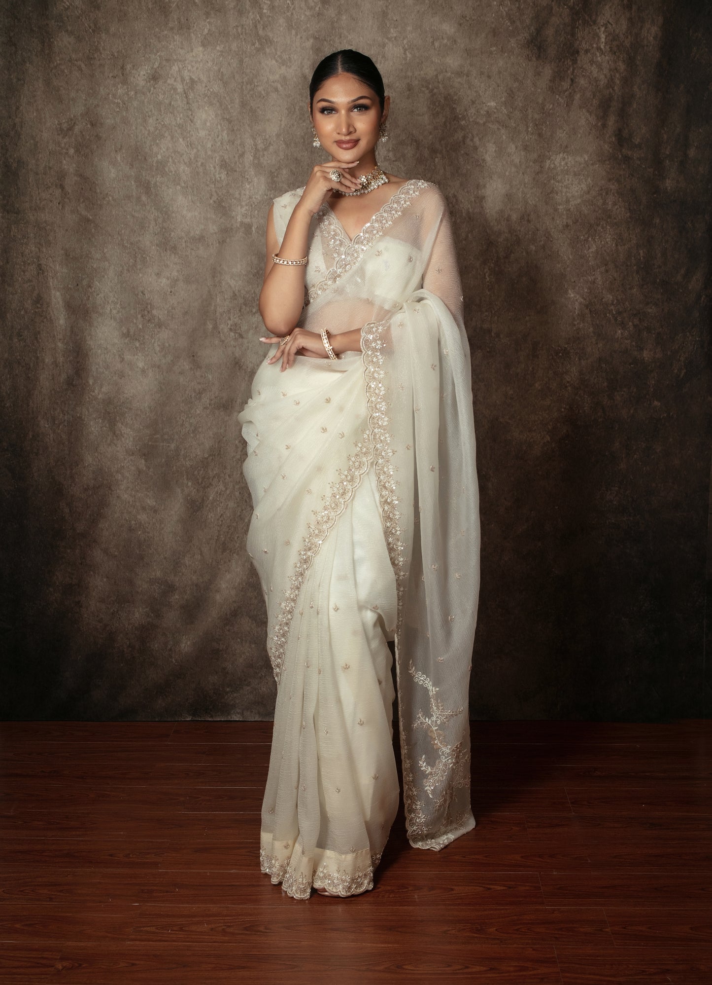 Luxury Crushed Silk Beadwork  Embroidery Sari NC0102