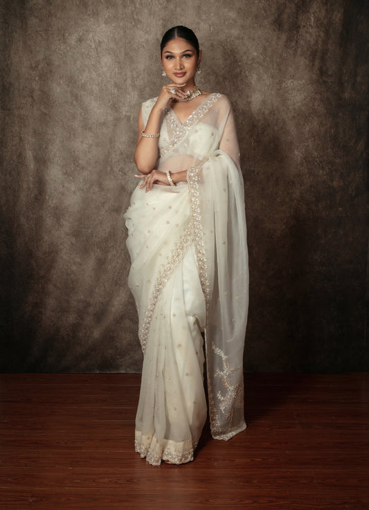 Luxury Crushed Silk Beadwork  Embroidery Sari NC0102