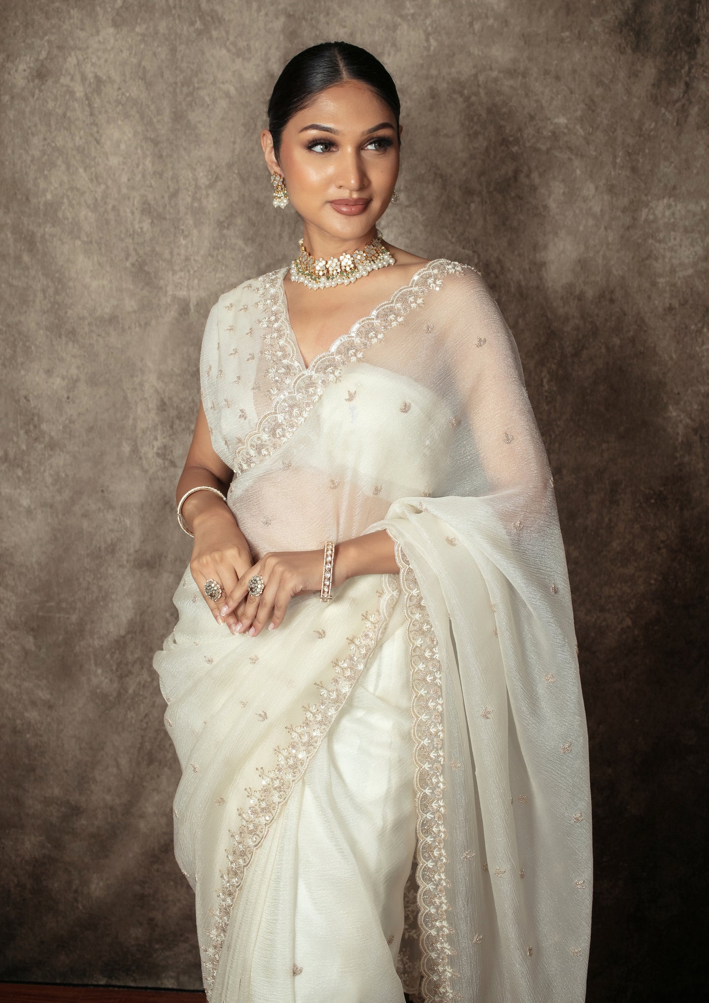 Luxury Crushed Silk Beadwork  Embroidery Sari NC0102