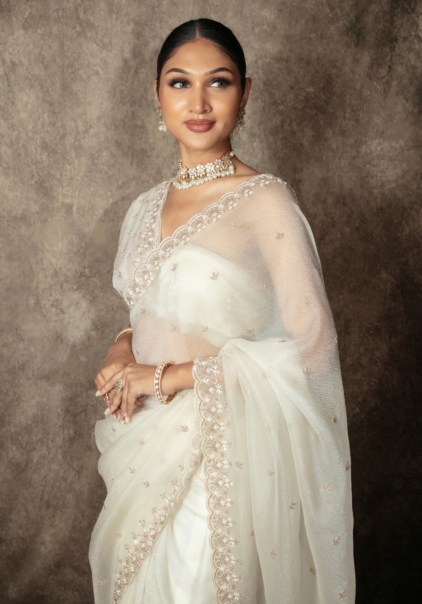 Luxury Crushed Silk Beadwork  Embroidery Sari NC0102