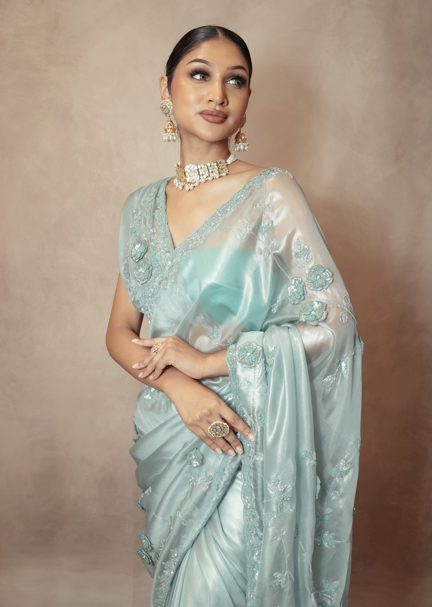 Luxury Organza Net Beadwork & Sequin Embroidery Sari NC0103