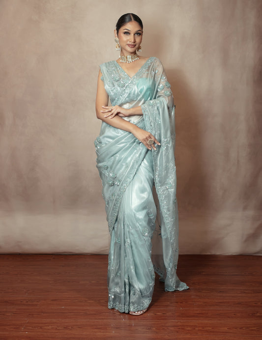 Luxury Organza Net Beadwork & Sequin Embroidery Sari NC0103