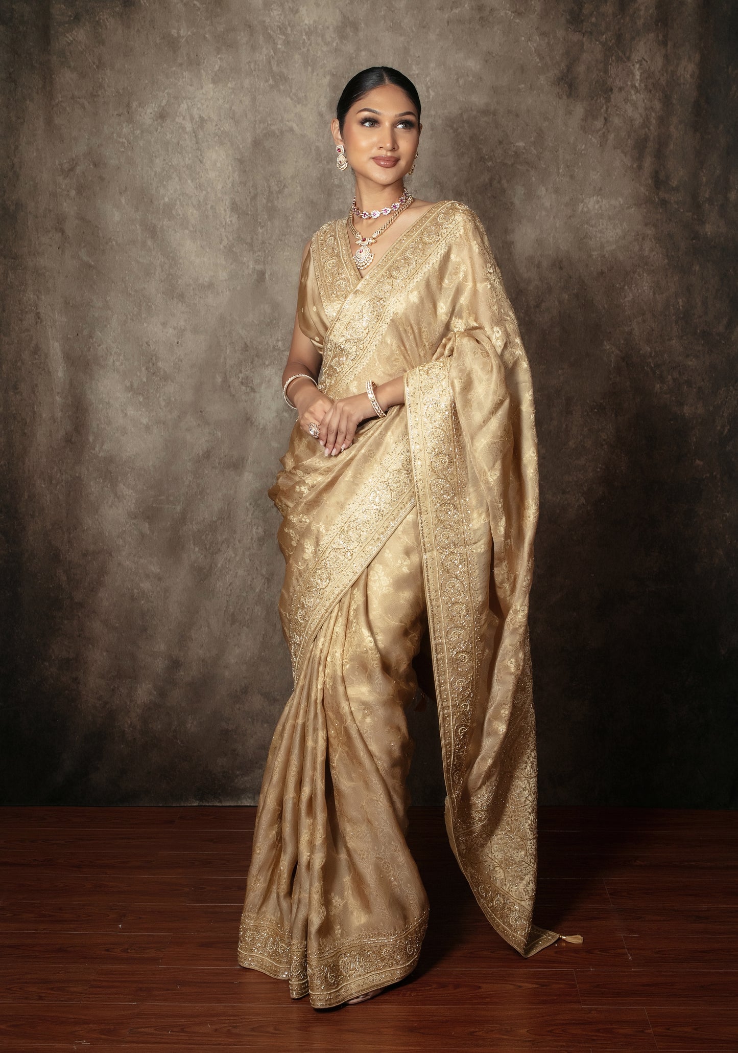 Luxury Silk Beadwork Embroidery Sari NC0112