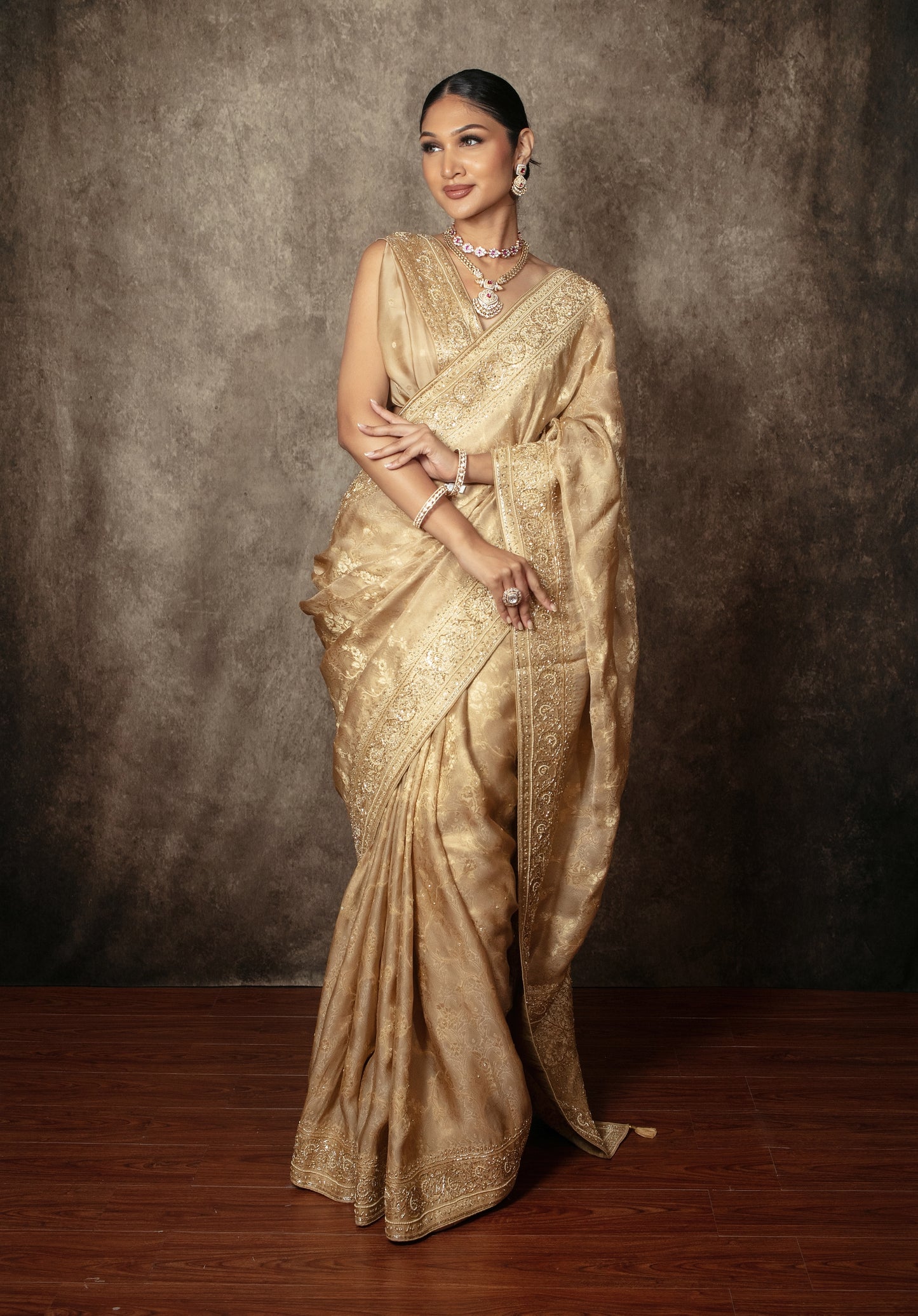 Luxury Silk Beadwork Embroidery Sari NC0112