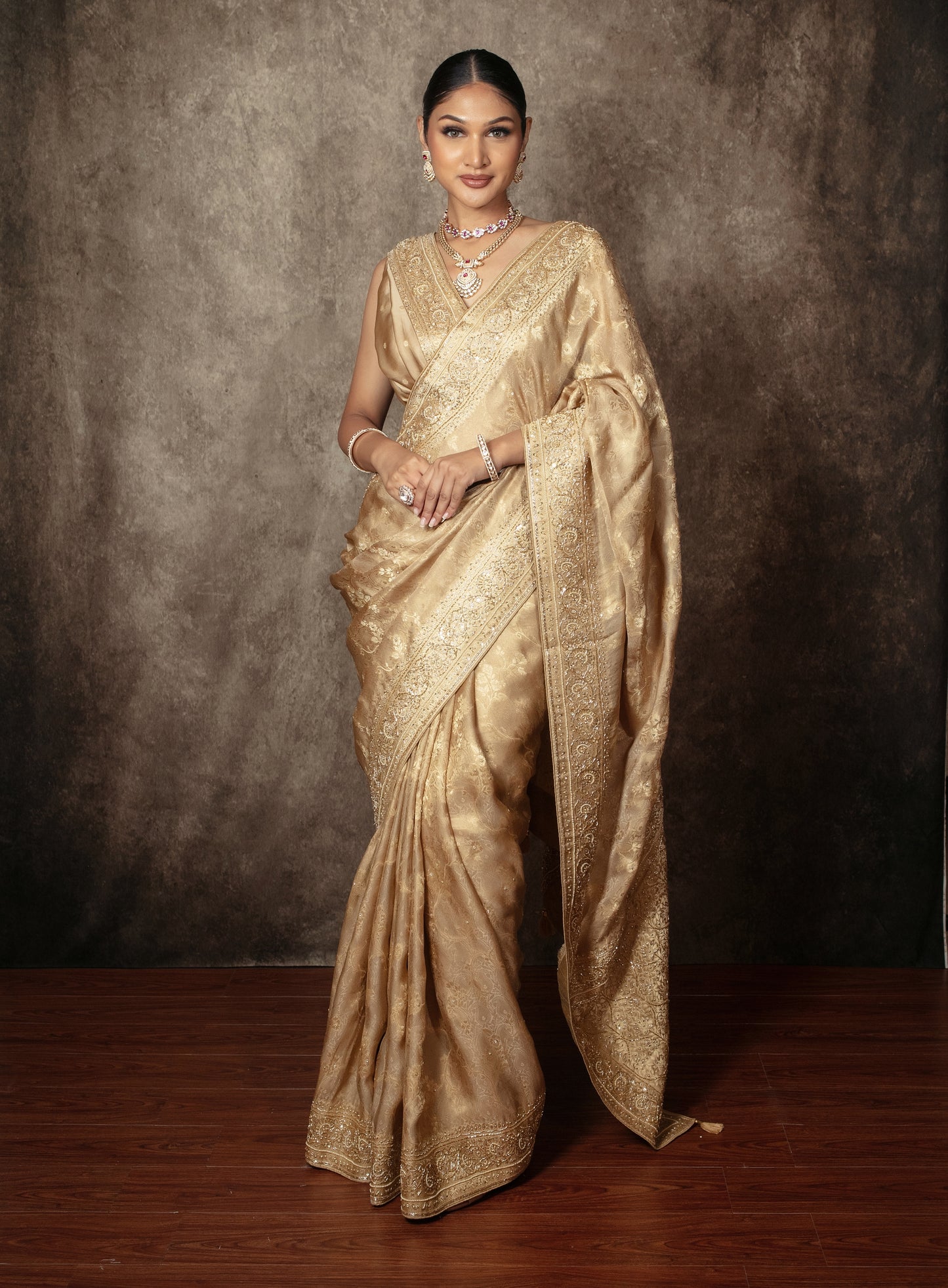 Luxury Silk Beadwork Embroidery Sari NC0112