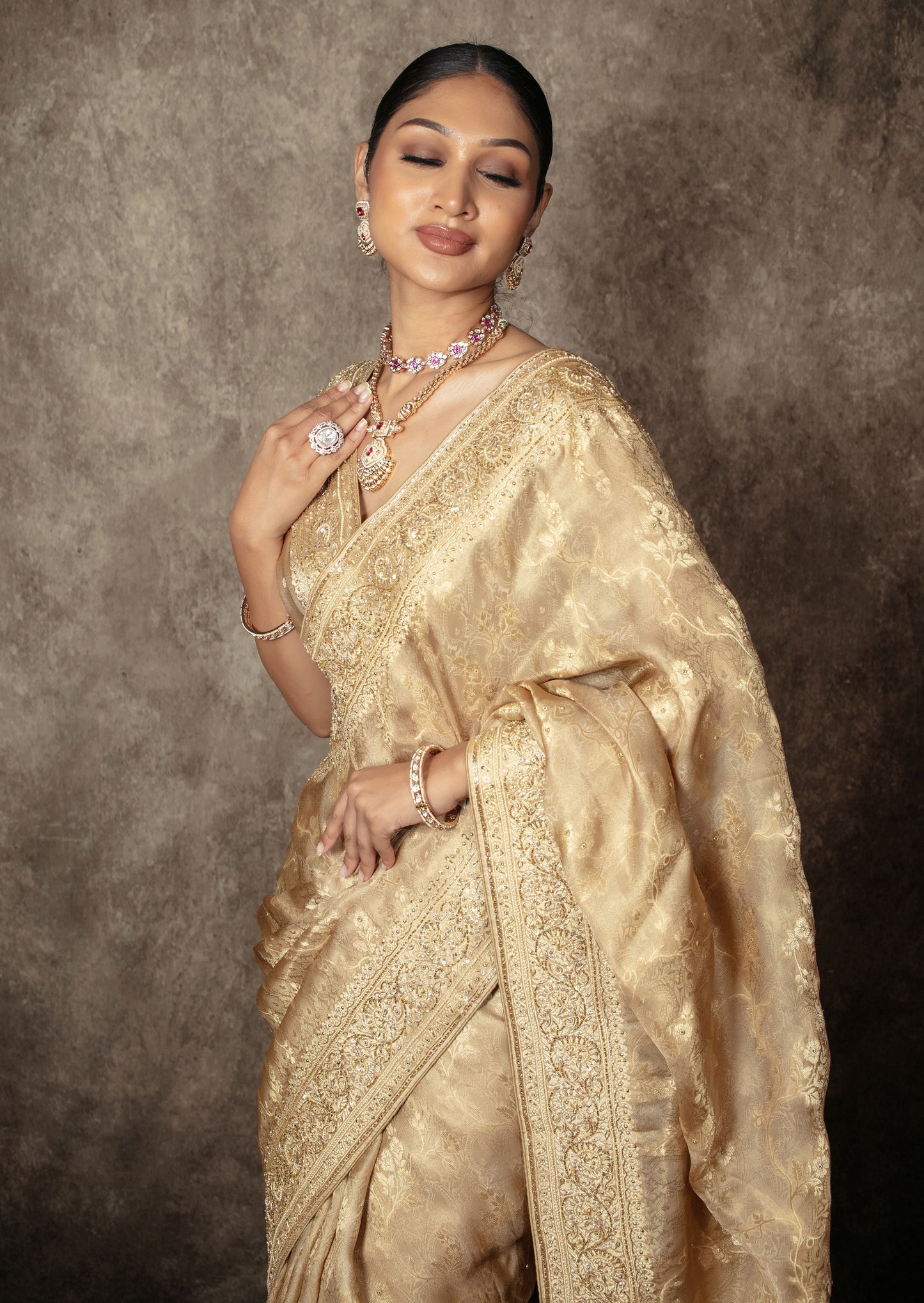 Luxury Silk Beadwork Embroidery Sari NC0112