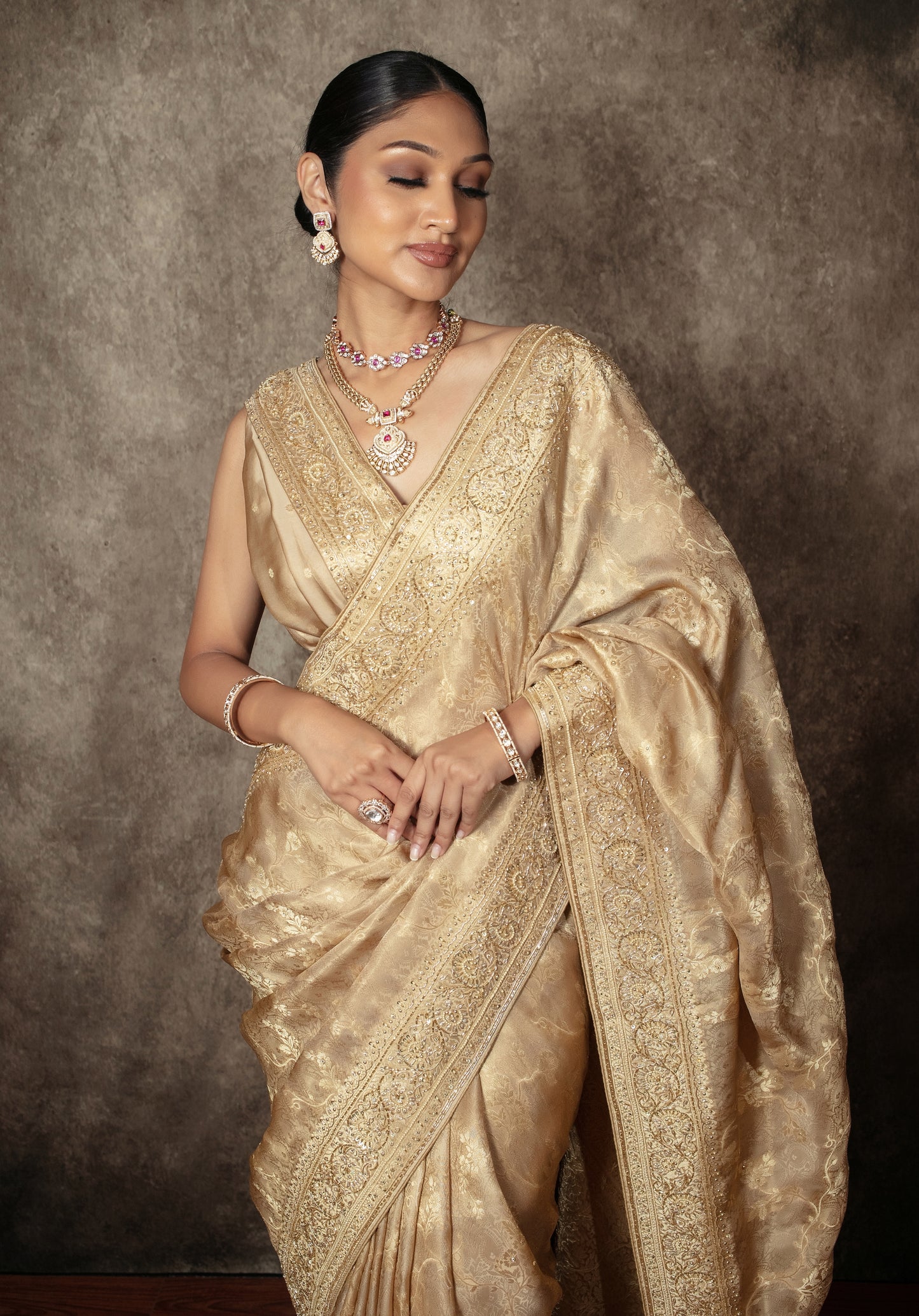 Luxury Silk Beadwork Embroidery Sari NC0112