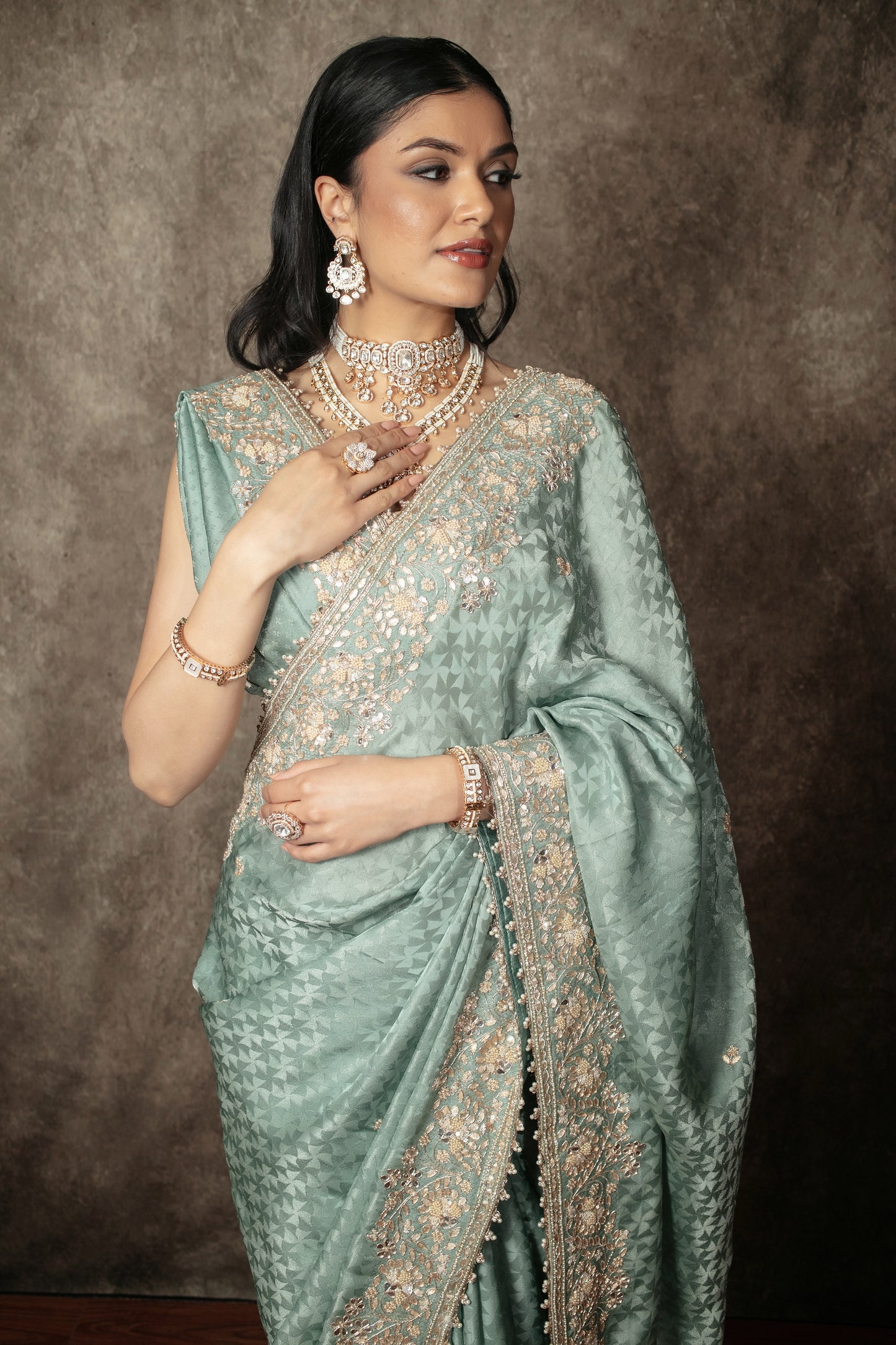 Signature Silk Gota & Beadwork Embroidery Sari NC0113