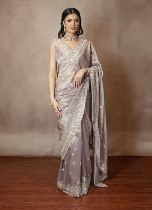 Luxury Tissue Silk Beadwork & Sequin Embroidery Sari NC0116