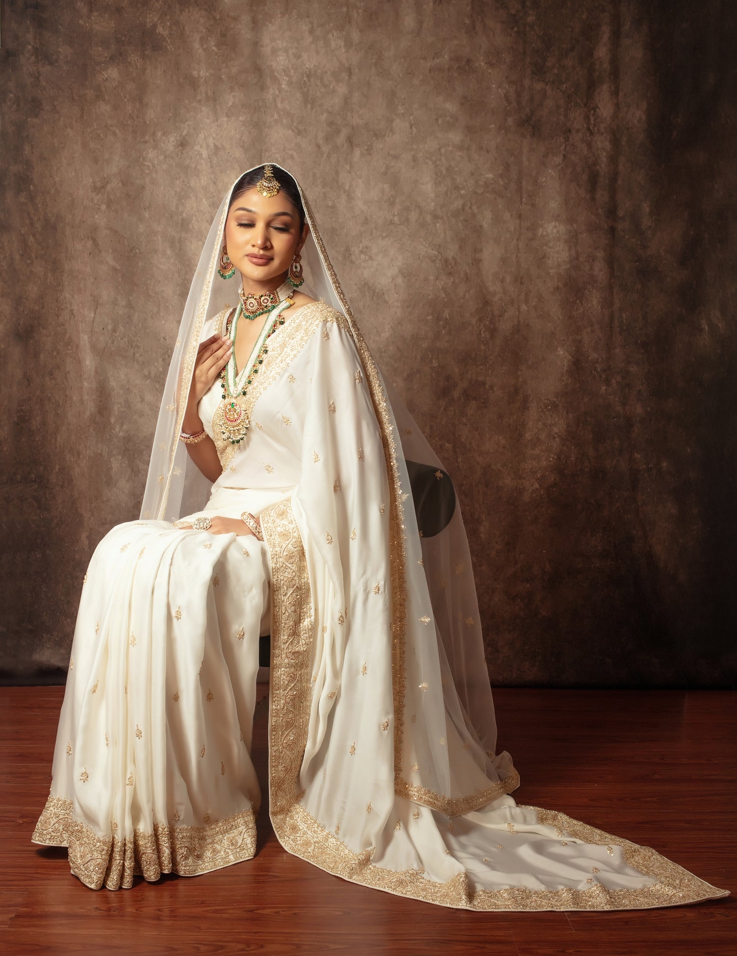 Signature Satin Silk Zardozi Embroidery Sari W/Dupatta NC0124
