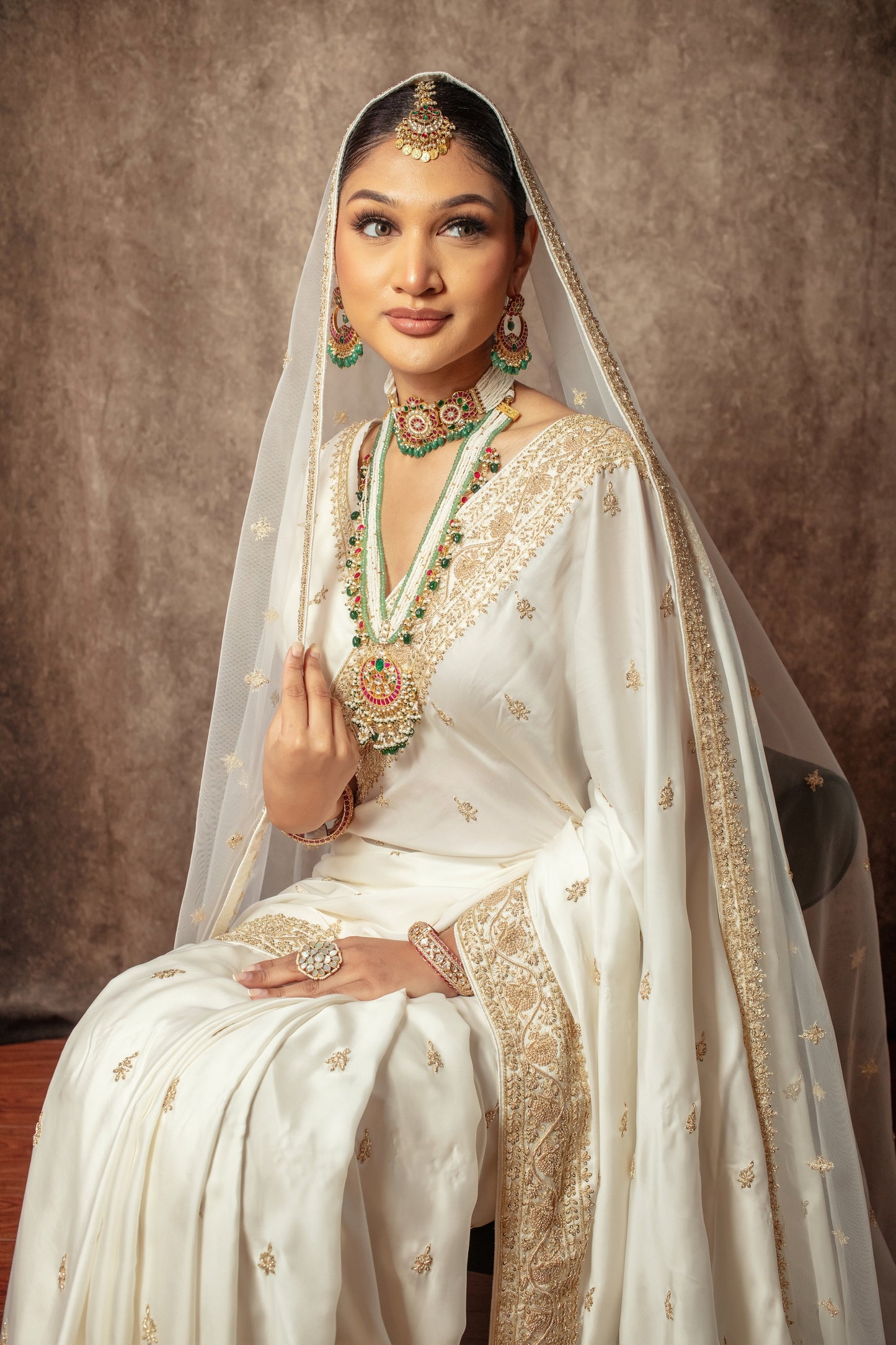 Signature Satin Silk Zardozi Embroidery Sari W/Dupatta NC0124