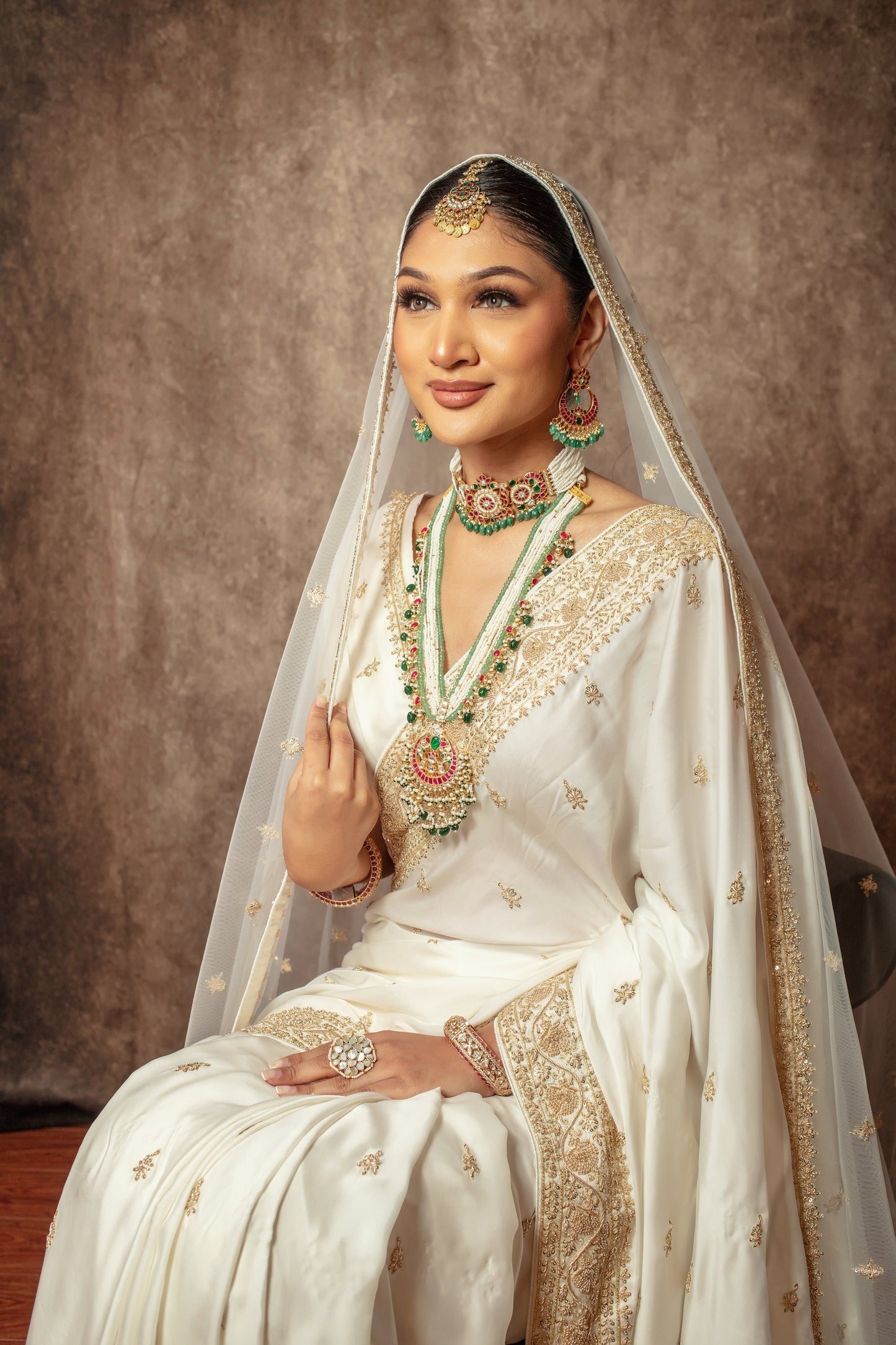 Signature Satin Silk Zardozi Embroidery Sari W/Dupatta NC0124