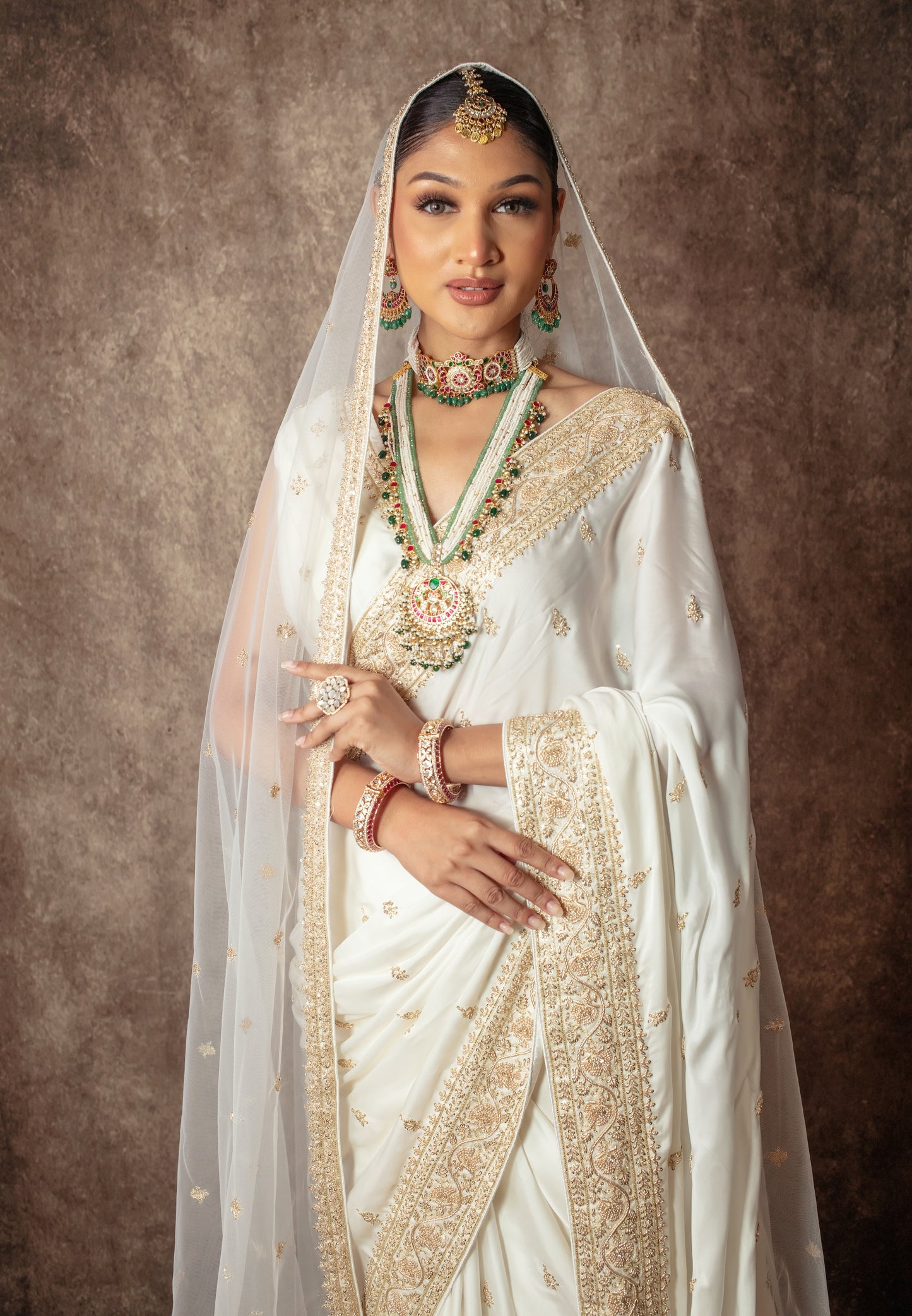 Signature Satin Silk Zardozi Embroidery Sari W/Dupatta NC0124