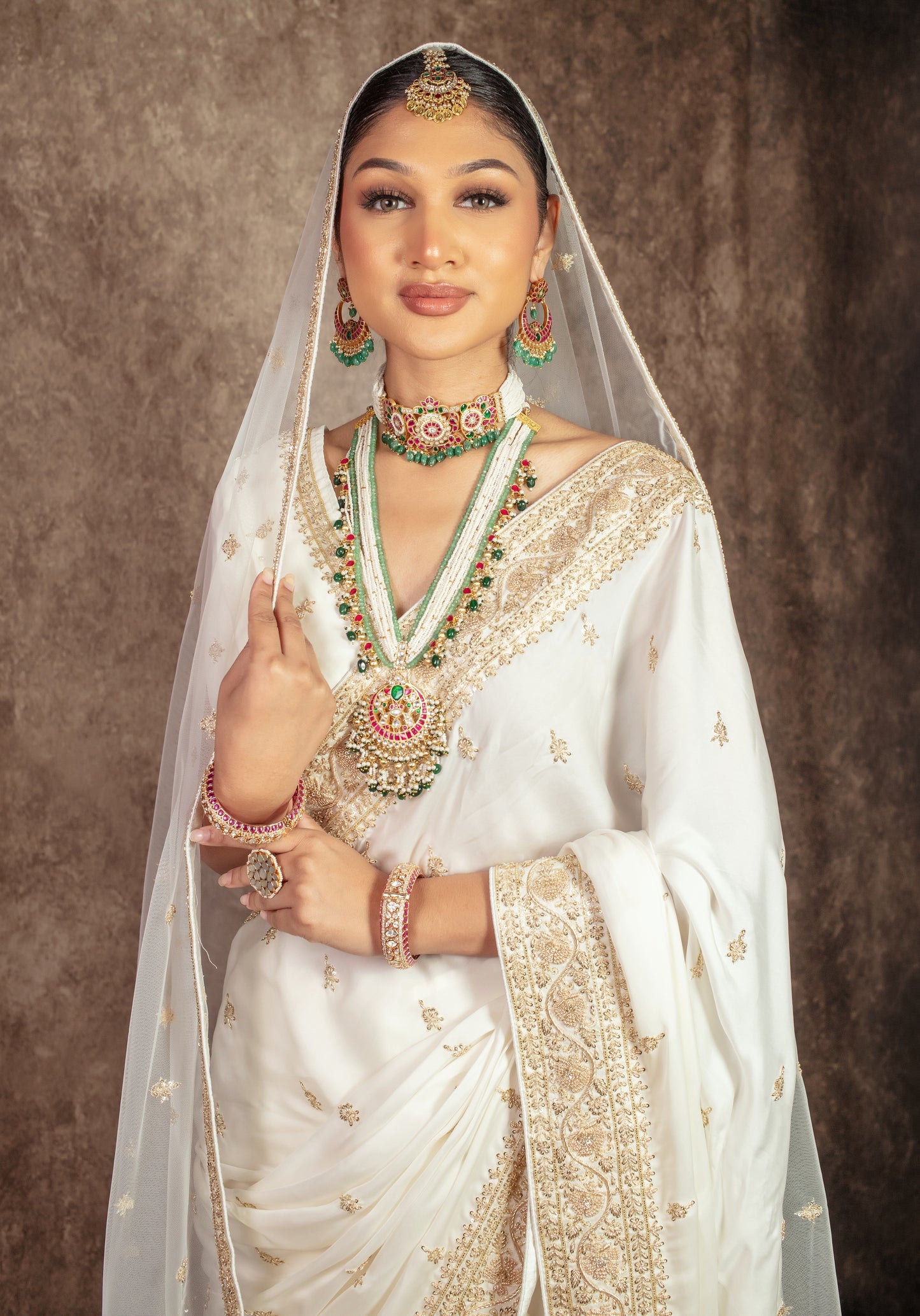 Signature Satin Silk Zardozi Embroidery Sari W/Dupatta NC0124