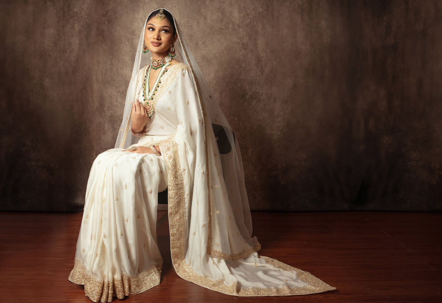 Signature Satin Silk Zardozi Embroidery Sari W/Dupatta NC0124