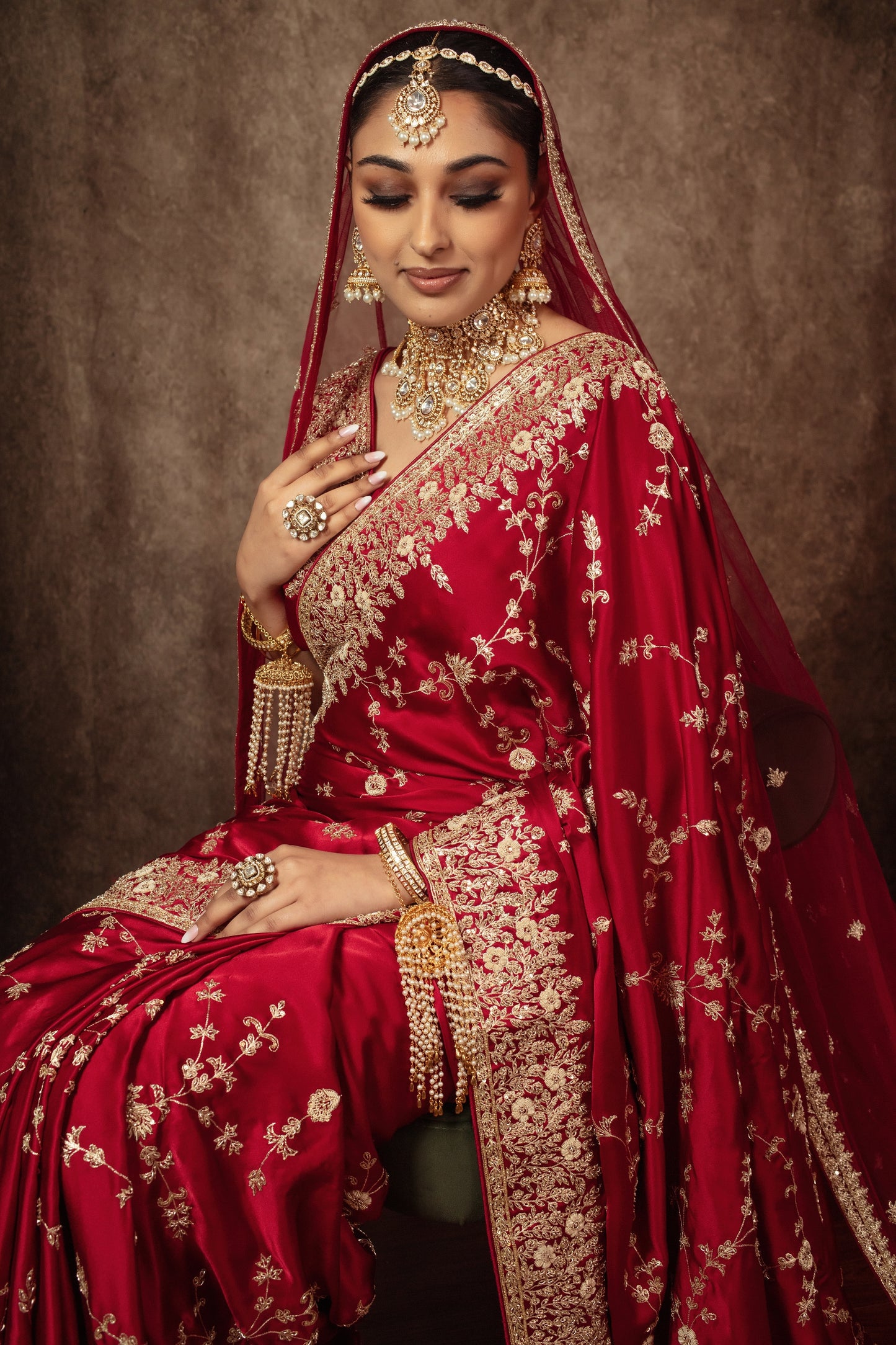 Signature Crepe Silk Zardozi Embroidery Sari W/Trail Dupatta NC0126