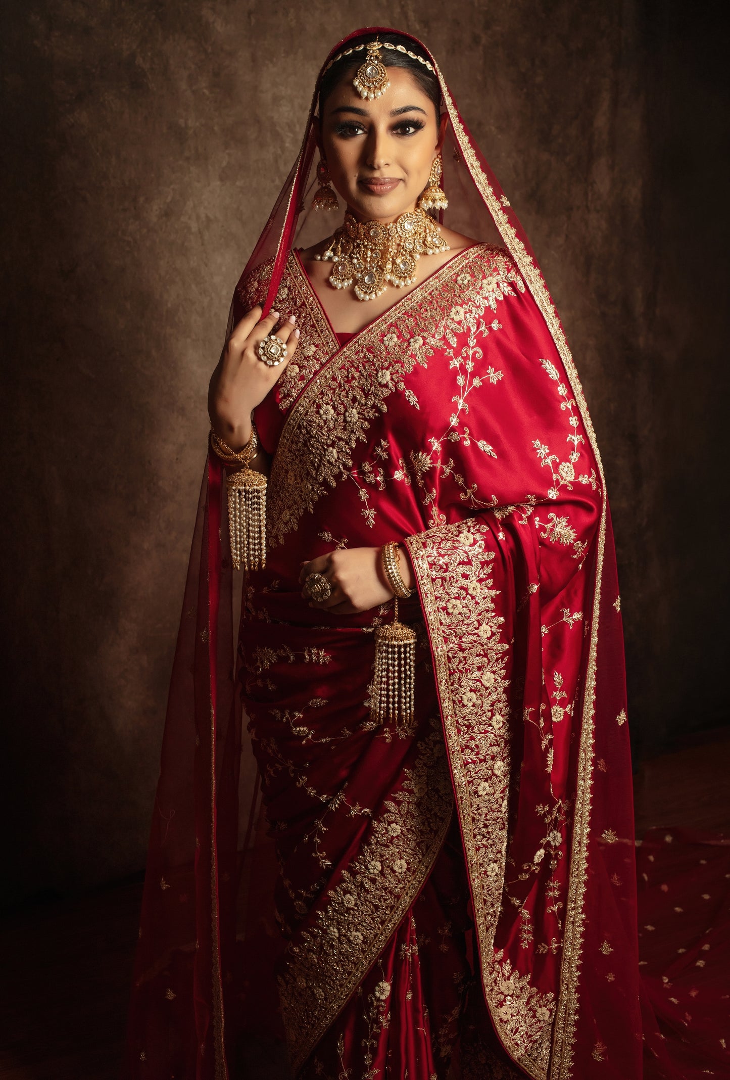 Signature Crepe Silk Zardozi Embroidery Sari W/Trail Dupatta NC0126